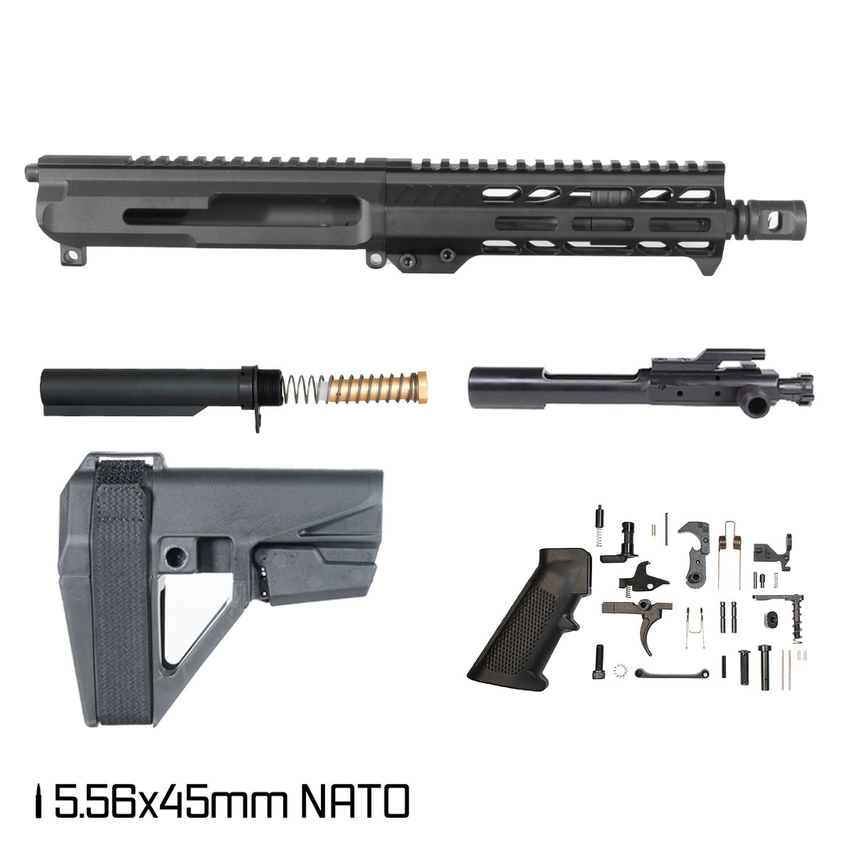 Davidson Defense Tanto w/SBA5 Brace 7.5-inch Pistol-Gas 1:7 5.56 NATO AR-15 Freefloat M-Lok Handguard Pistol Full Build Kit