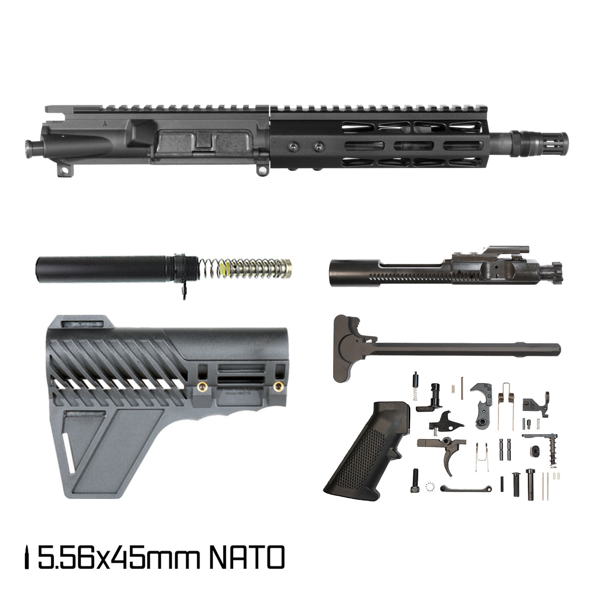 Davidson Defense Komet w/Gauntlet Arms Brace 8.5-inch Pistol-Gas 1:7 5.56 NATO AR-15 Freefloat M-Lok Handguard Pistol Full Build Kit, Alcatraz Plan B Flash Hider