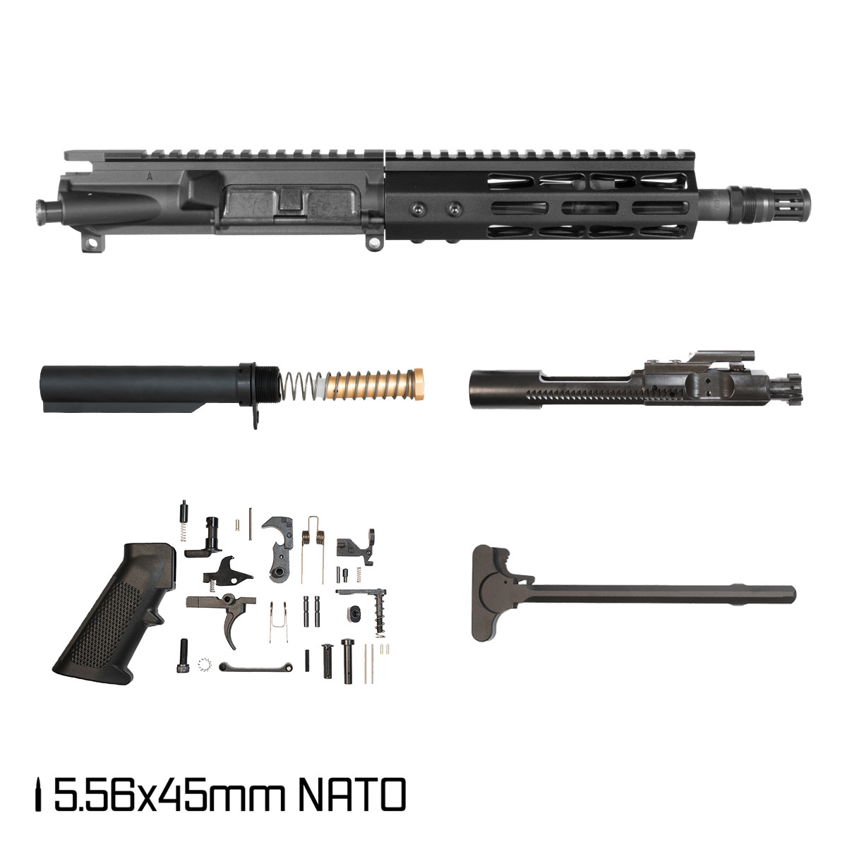 Davidson Defense Komet 8.5-inch Pistol-Gas 1:7 556 AR-15 Freefloat M-Lok Handguard Pistol Full Build Kit, SBR Ready, Alcatraz Plan B Flash Hider