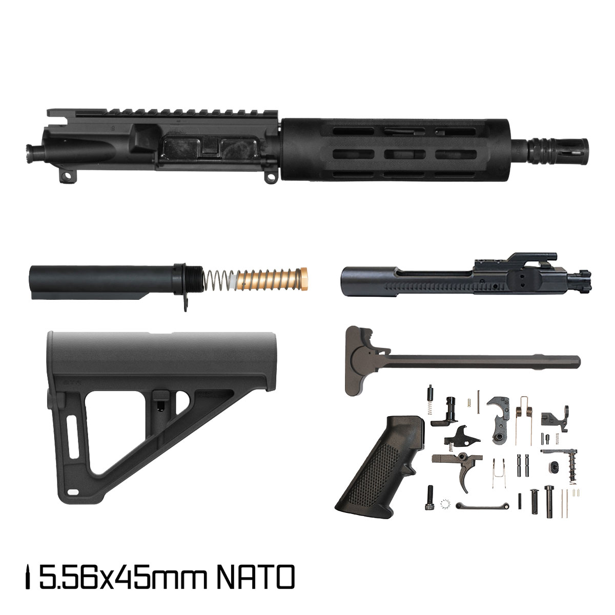Davidson Defense Chark w/BTR Brace 8.5-inch Pistol-Gas 1:7 556 AR-15 Freefloat Tubular M-Lok Handguard Pistol Full Build Kit