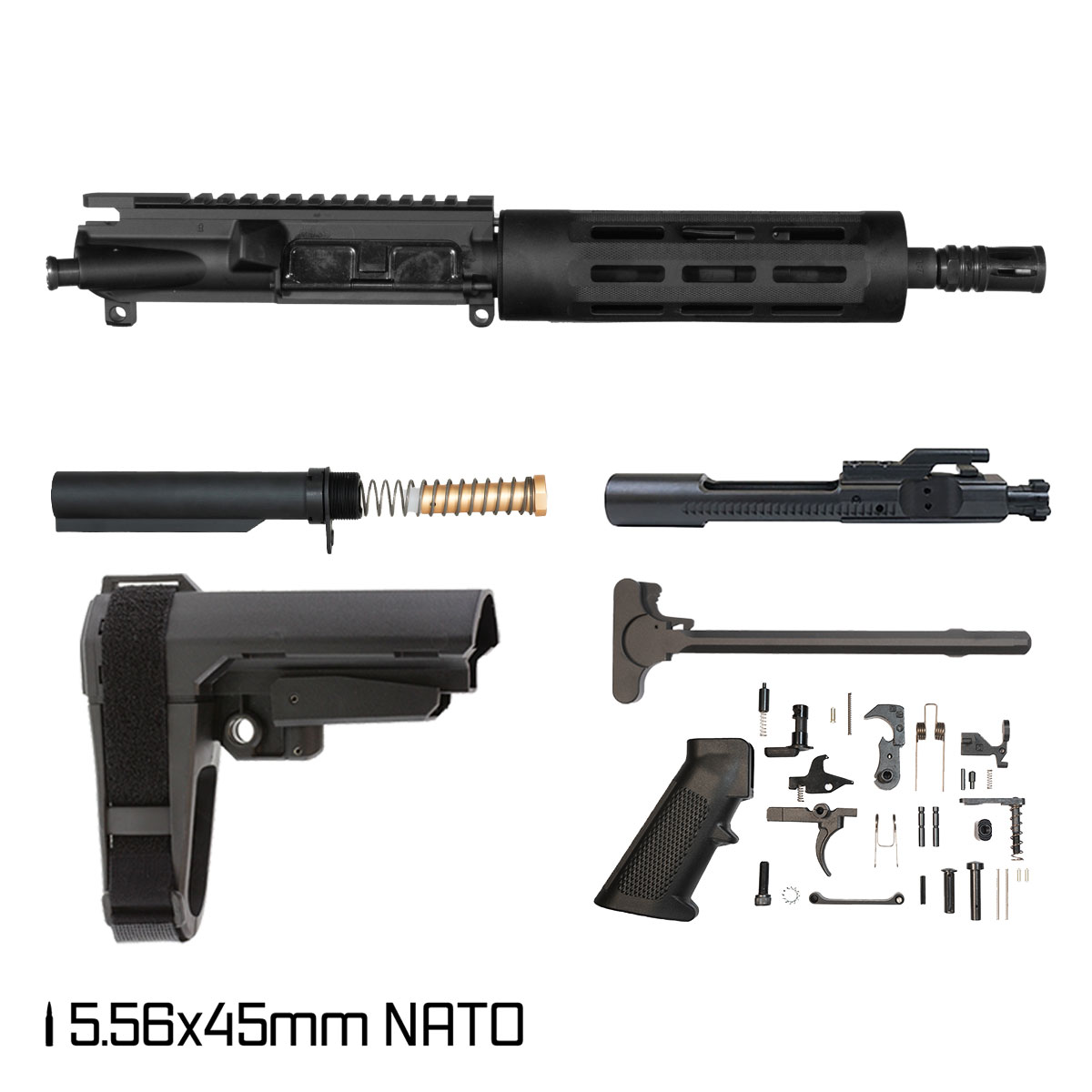 Davidson Defense Chark w/SBA3 Brace 8.5-inch Pistol-Gas 1:7 556 AR-15 Freefloat Tubular M-Lok Handguard Pistol Full Build Kit