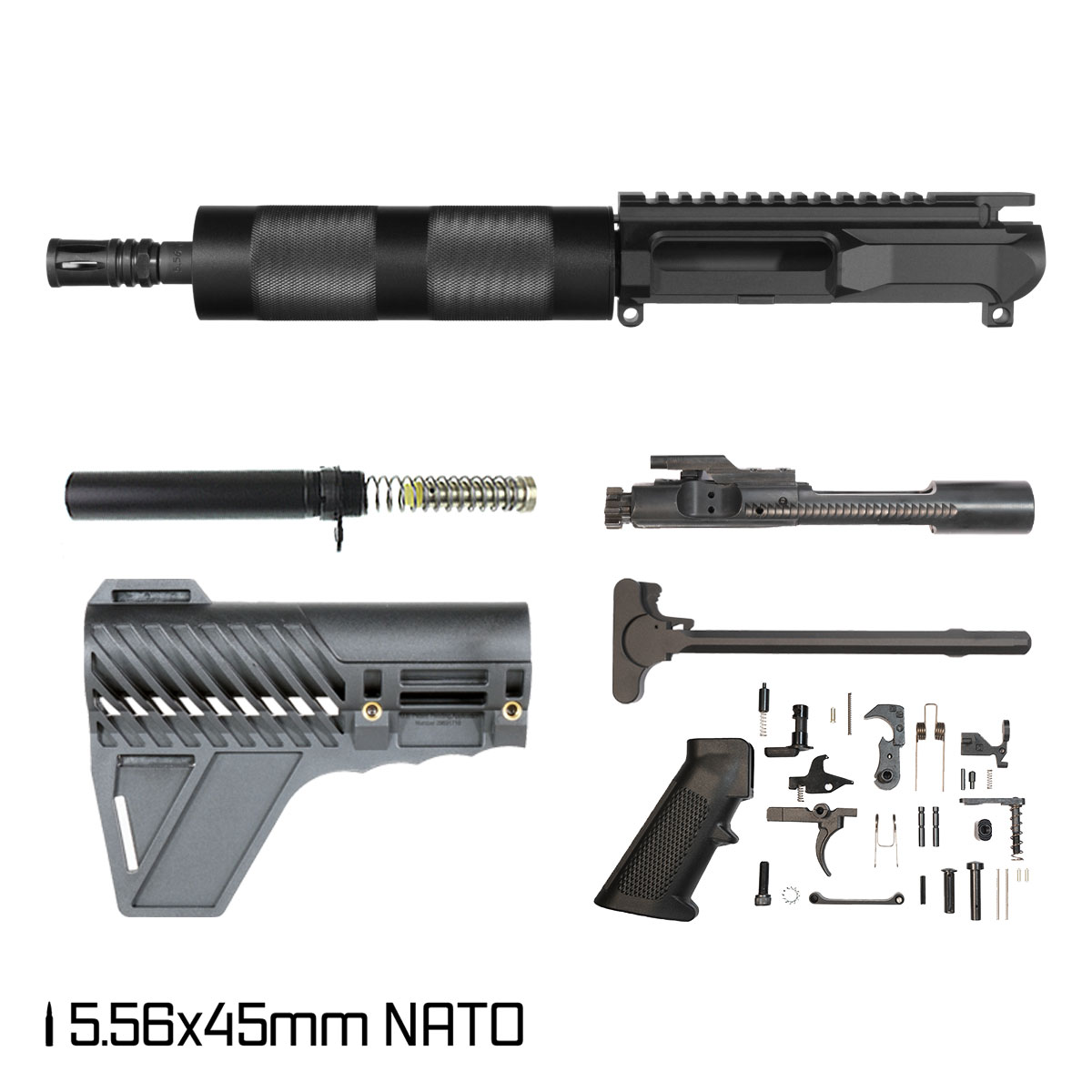 Davidson Defense Left-Handed Labyrinth w/Gauntlet Arms Brace 8.5-inch Pistol-Gas 1:7 5.56 NATO AR-15 Freefloat Tubular Handguard Pistol Full Build Kit