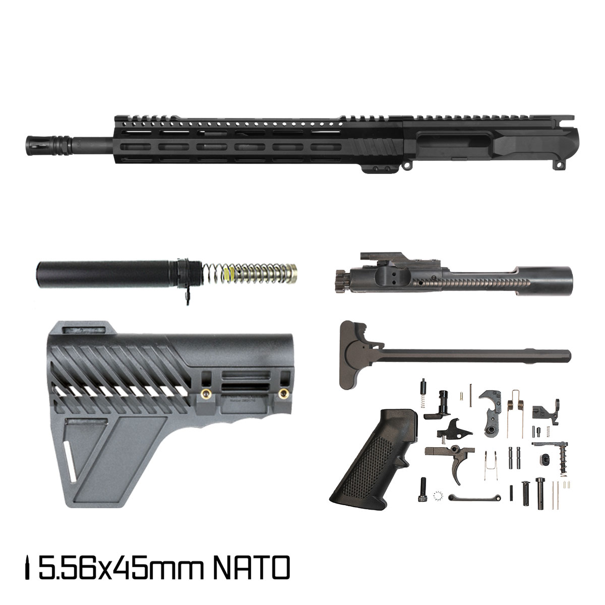 Davidson Defense Left-Handed Aegis Lightweight w/Gauntlet Arms Brace 14.5-inch Carbine-Gas 1:7 5.56 NATO AR-15 Freefloat M-Lok Handguard Pistol Full Build Kit