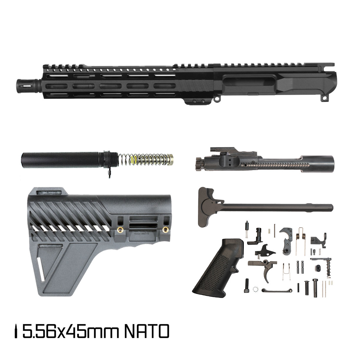 Davidson Defense Left-Handed Aegis Lightweight w/Gauntlet Arms Brace 10.5-inch Carbine-Gas 1:8 5.56 NATO AR-15 Freefloat M-Lok Handguard Pistol Full Build Kit