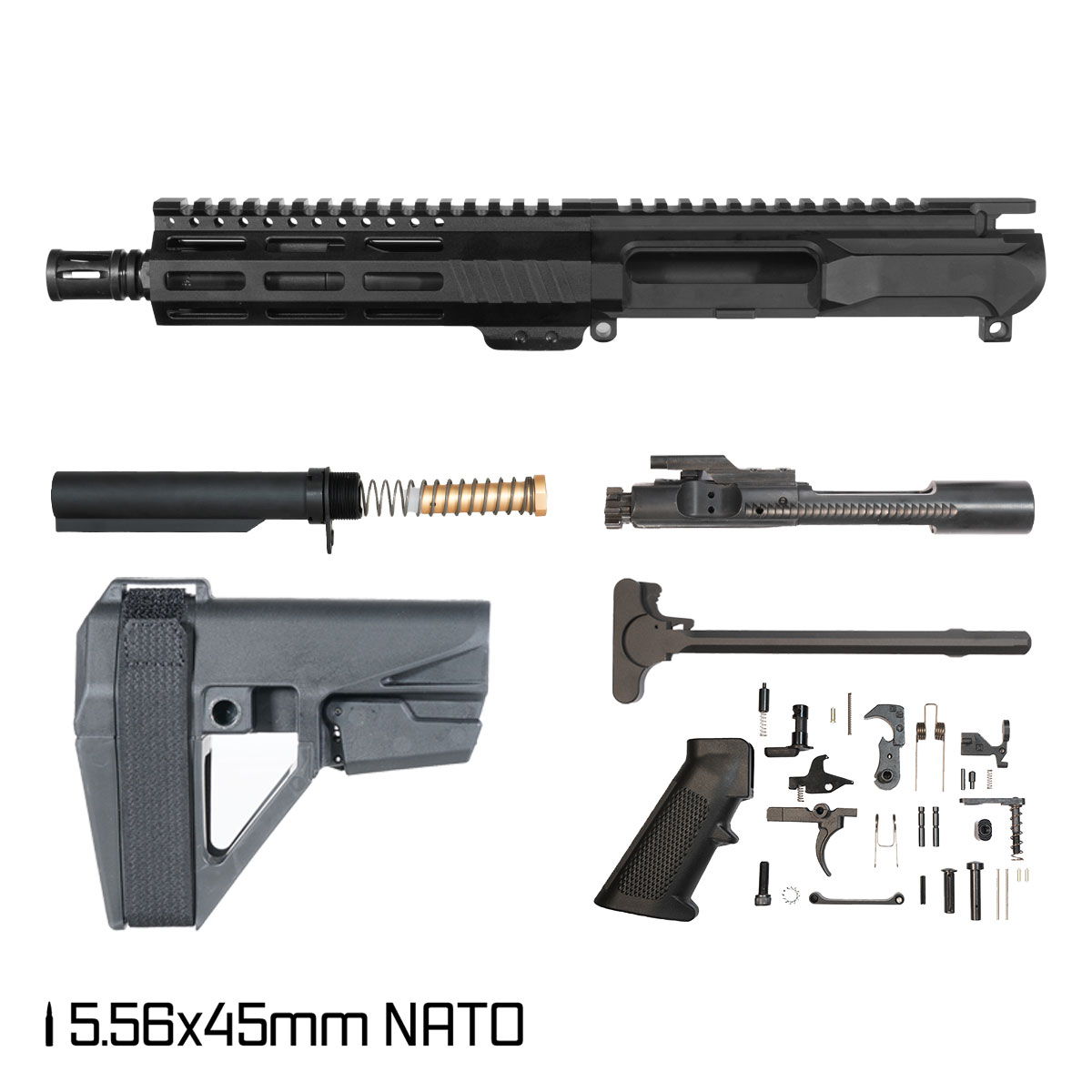 Davidson Defense Left-Handed Aegis w/SBA5 Brace 7.5-inch Pistol-Gas 1:7 5.56 NATO AR-15 Freefloat M-Lok Handguard Pistol Full Build Kit