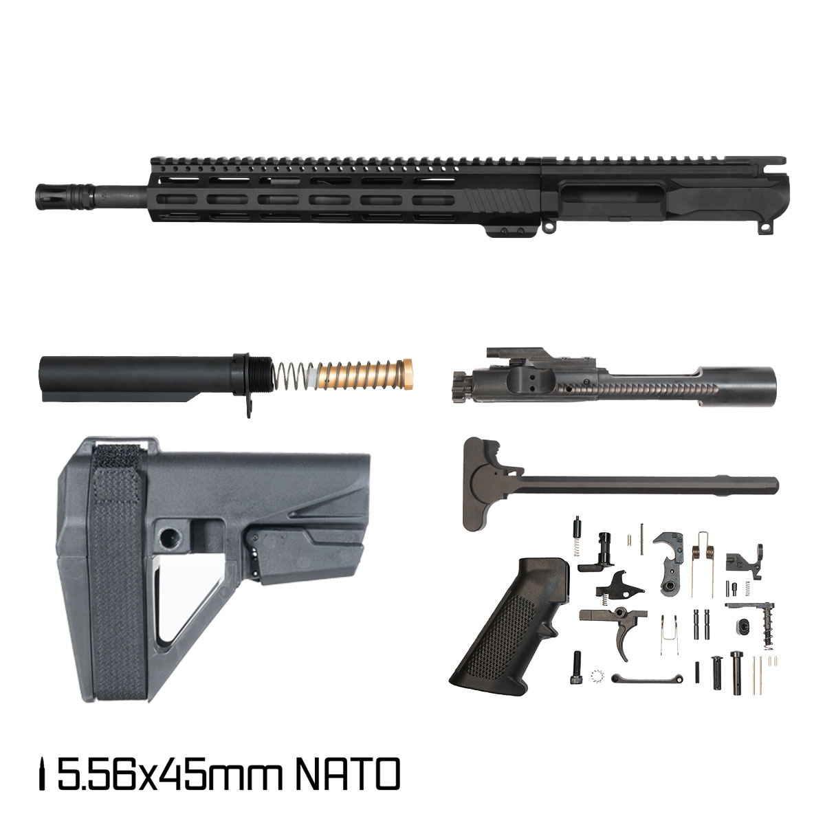 Davidson Defense Left-Handed Aegis w/SBA5 Brace 14.5-inch Carbine-Gas 1:7 5.56 NATO AR-15 Freefloat M-Lok Handguard Pistol Full Build Kit