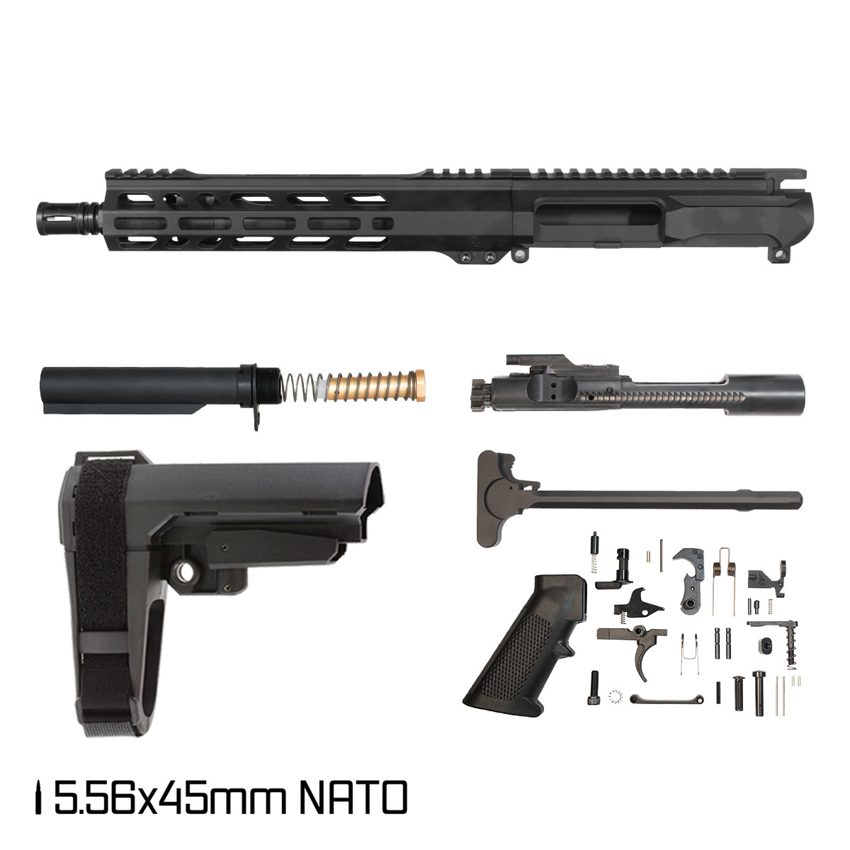 Davidson Defense Left-Handed Ronin Competition w/SBA3 Brace 10.5-inch Carbine-Gas 1:8 5.56 NATO AR-15 Freefloat M-Lok Handguard Pistol Full Build Kit
