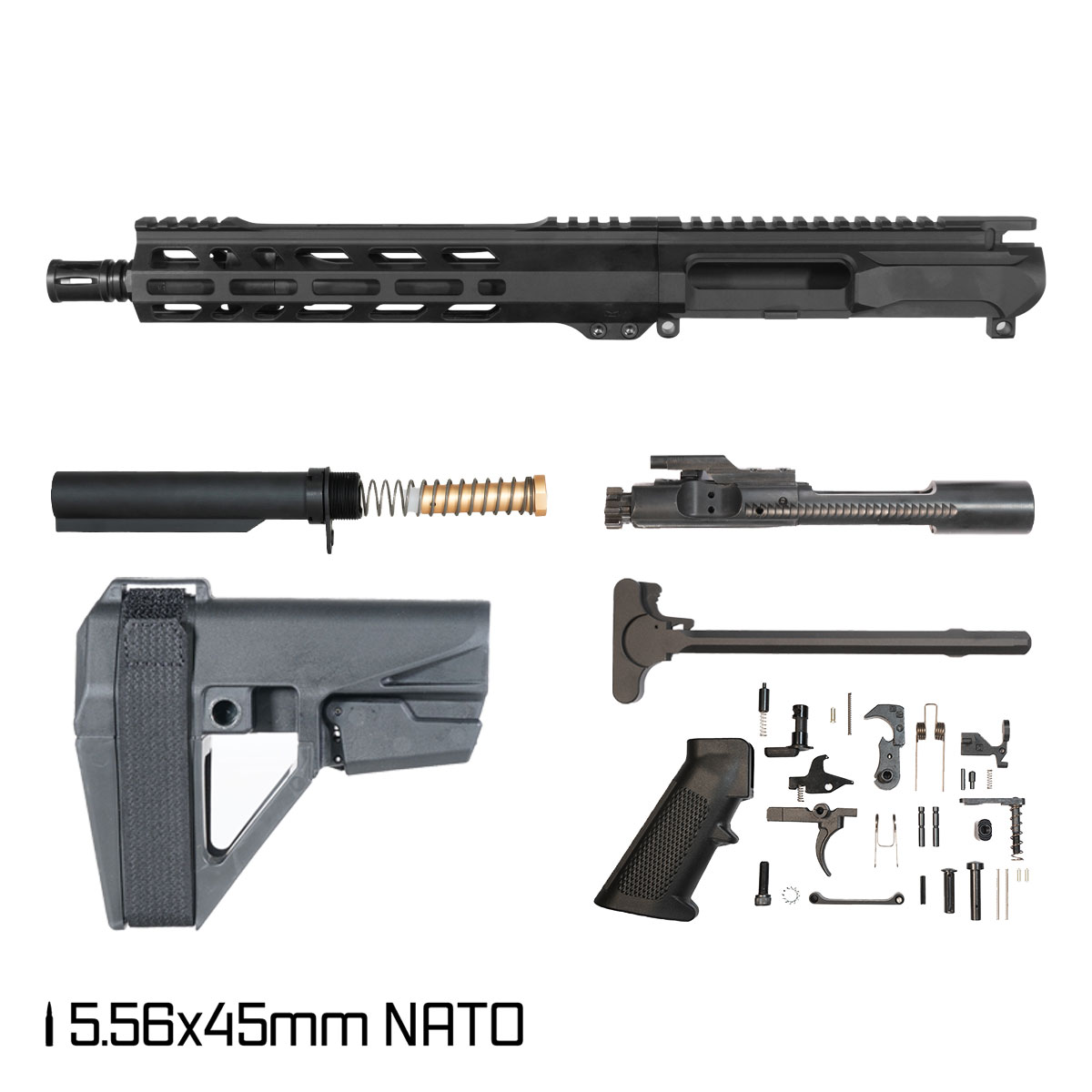 Davidson Defense Left-Handed Ronin Competition w/SBA5 Brace 10.5-inch Carbine-Gas 1:8 5.56 NATO AR-15 Freefloat M-Lok Handguard Pistol Full Build Kit
