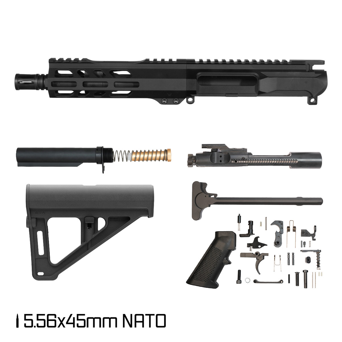 Davidson Defense Left-Handed Ronin Competition w/BTR Brace 7.5-inch Pistol-Gas 1:7 5.56 NATO AR-15 Freefloat M-Lok Handguard Pistol Full Build Kit