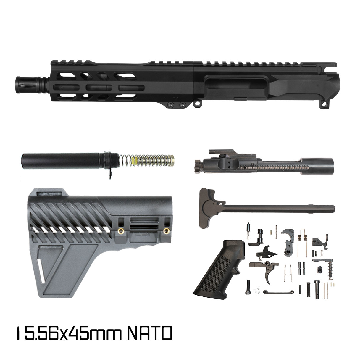 Davidson Defense Left-Handed Ronin Competition w/Gauntlet Arms Brace 7.5-inch Pistol-Gas 1:7 5.56 NATO AR-15 Freefloat M-Lok Handguard Pistol Full Build Kit