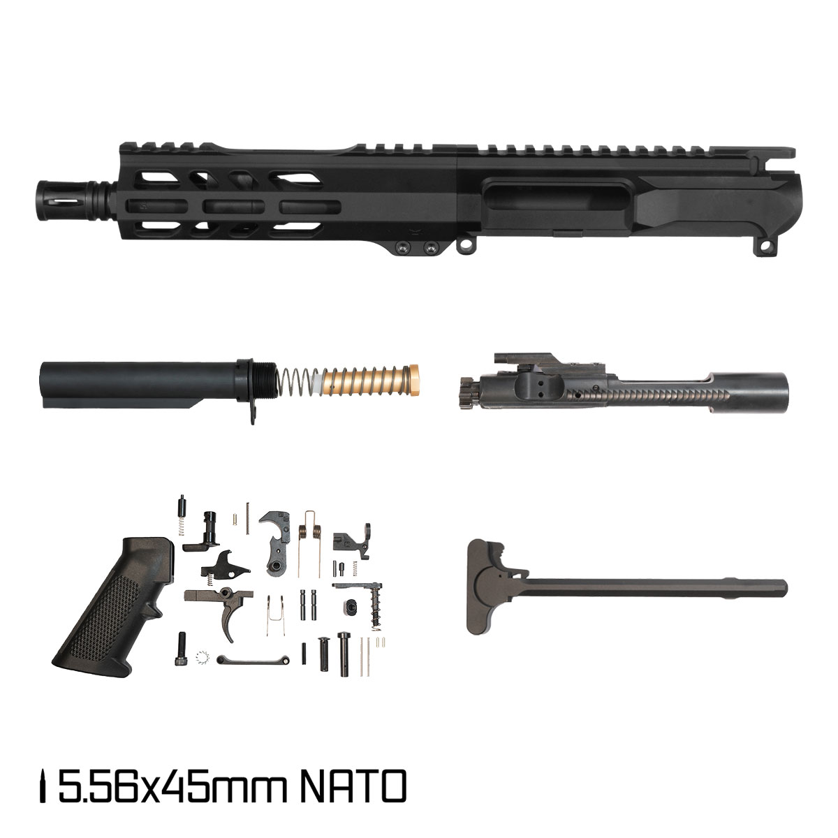 Davidson Defense Left-Handed Ronin Competition SBR Ready 7.5-inch Pistol-Gas 1:7 5.56 NATO AR-15 Freefloat M-Lok Handguard Pistol Full Build Kit