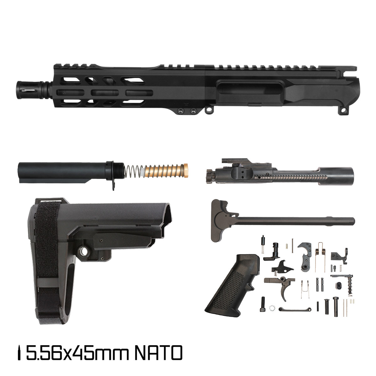 Davidson Defense Left-Handed Ronin Competition w/SBA3 Brace 7.5-inch Pistol-Gas 1:7 5.56 NATO AR-15 Freefloat M-Lok Handguard Pistol Full Build Kit
