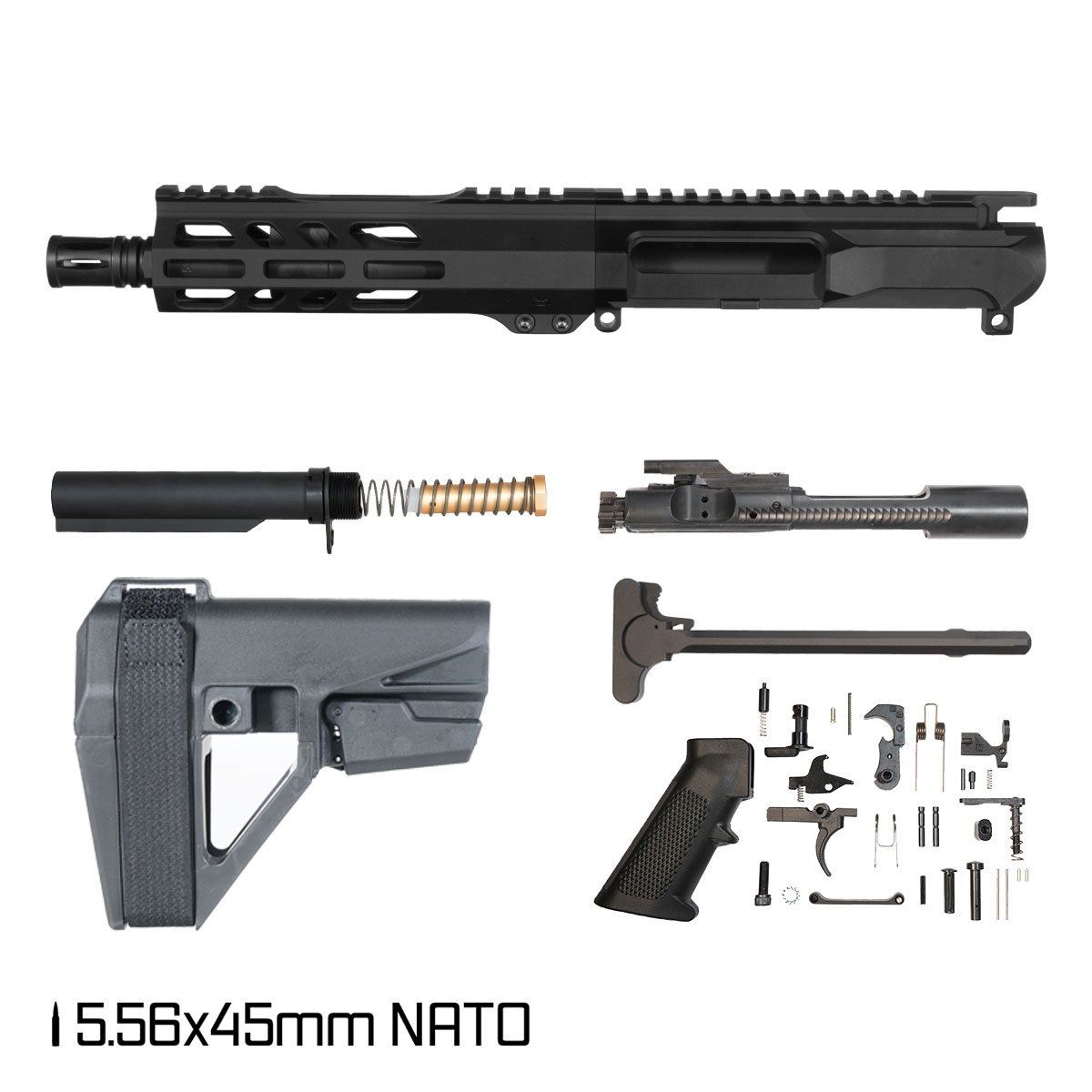 Davidson Defense Left-Handed Ronin Competition w/SBA5 Brace 7.5-inch Pistol-Gas 1:7 5.56 NATO AR-15 Freefloat M-Lok Handguard Pistol Full Build Kit