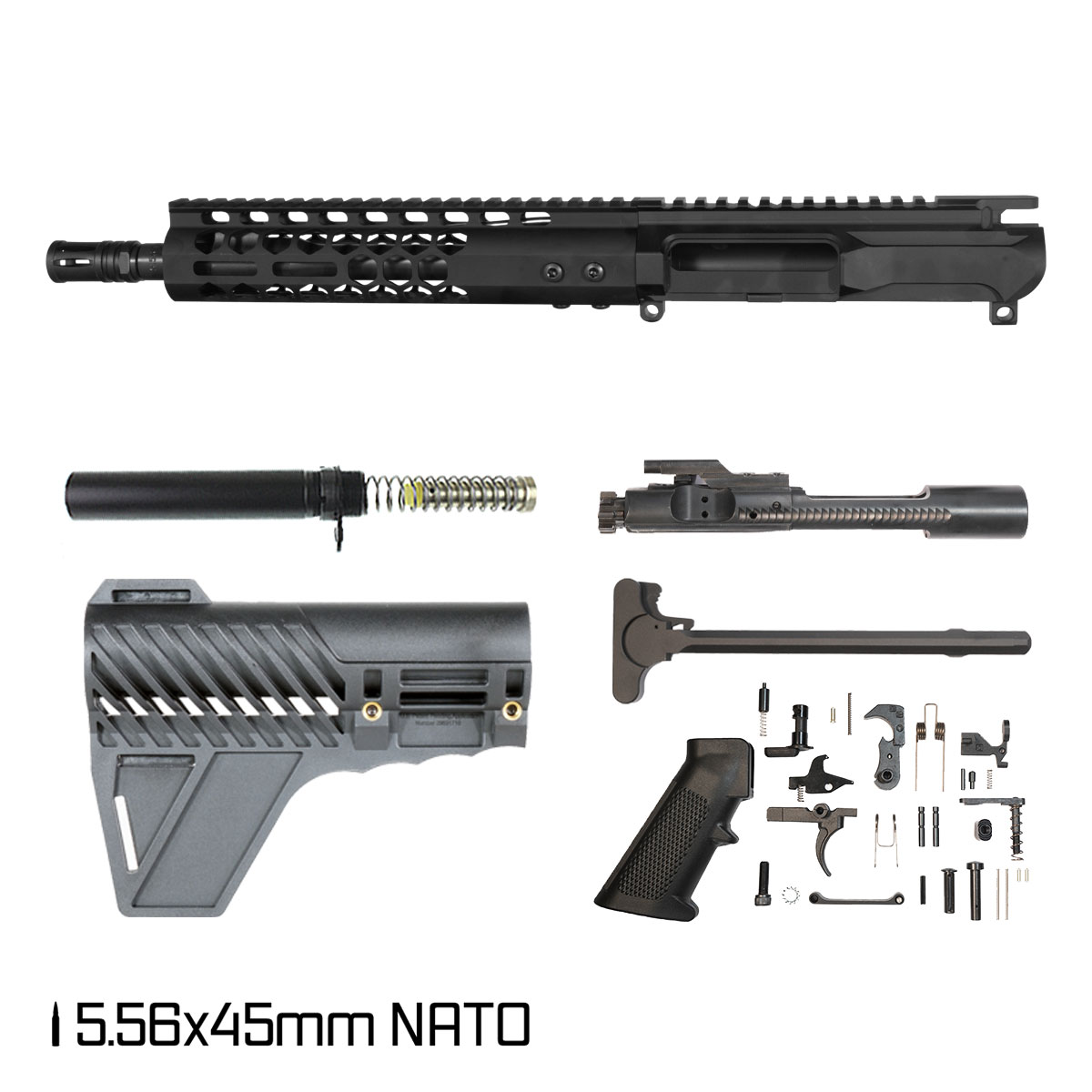 Davidson Defense Left-Handed Dawnstar w/Gauntlet Arms Brace 10.5-inch Carbine-Gas 1:8 5.56 NATO AR-15 Freefloat M-Lok Handguard Pistol Full Build Kit