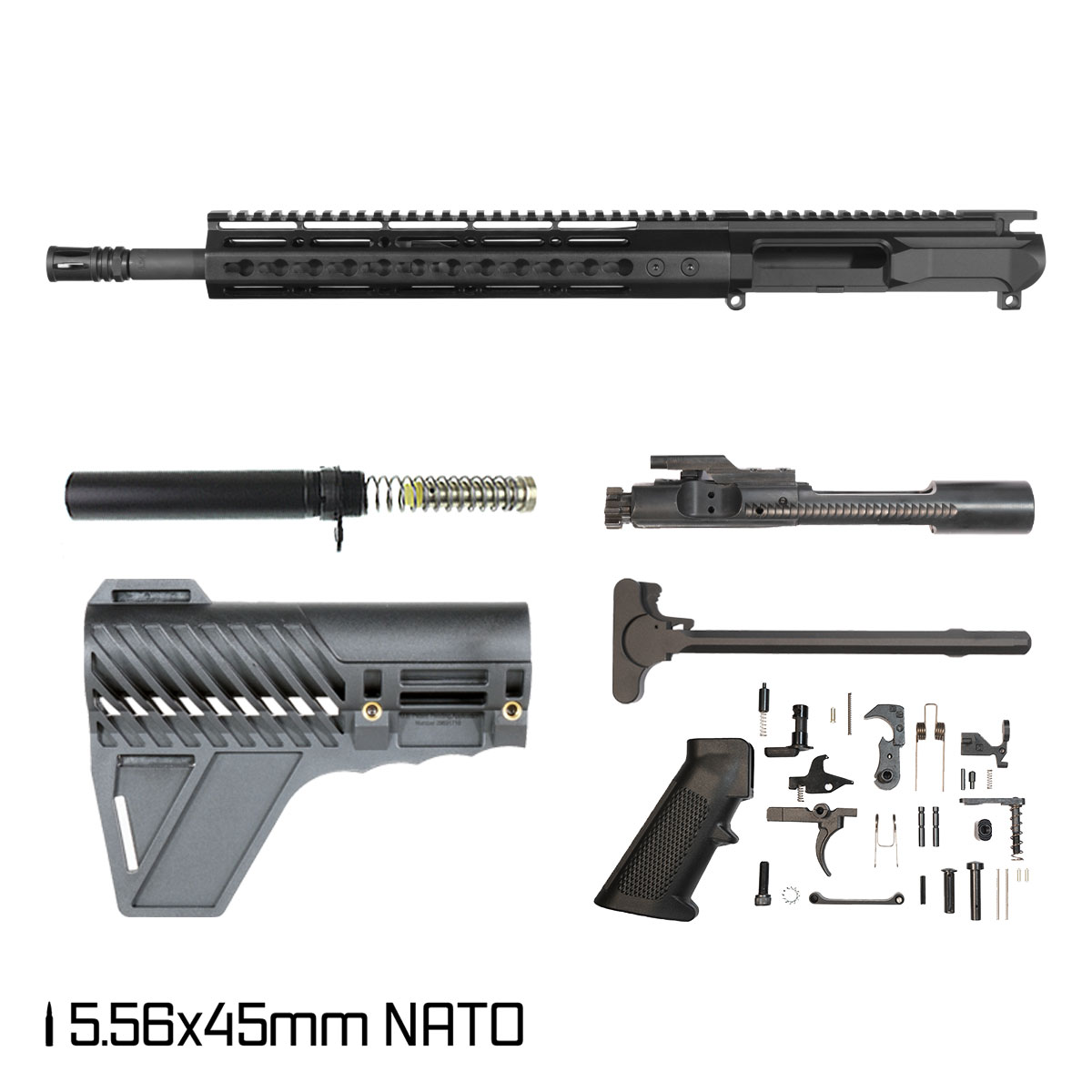 Davidson Defense Left-Handed Warden Duty w/Gauntlet Arms Brace 14.5-inch Carbine-Gas 1:7 5.56 NATO AR-15 Freefloat Keymod Handguard Pistol Full Build Kit