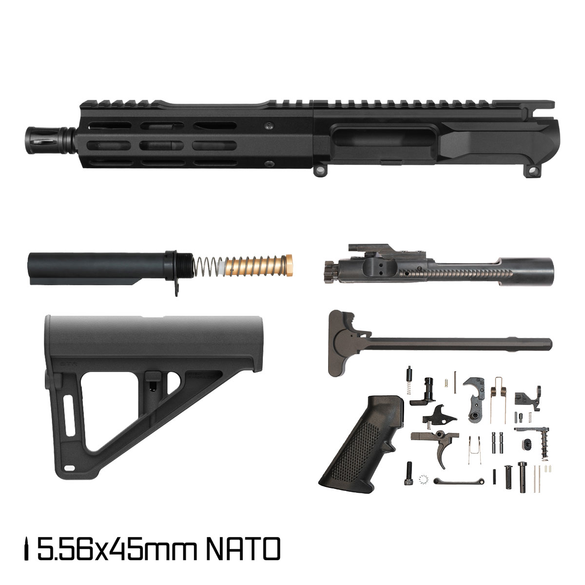 Davidson Defense Left-Handed Ronin Competition w/BTR Brace 7.5-inch Pistol-Gas 1:7 5.56 NATO AR-15 Freefloat M-Lok Handguard Pistol Full Build Kit