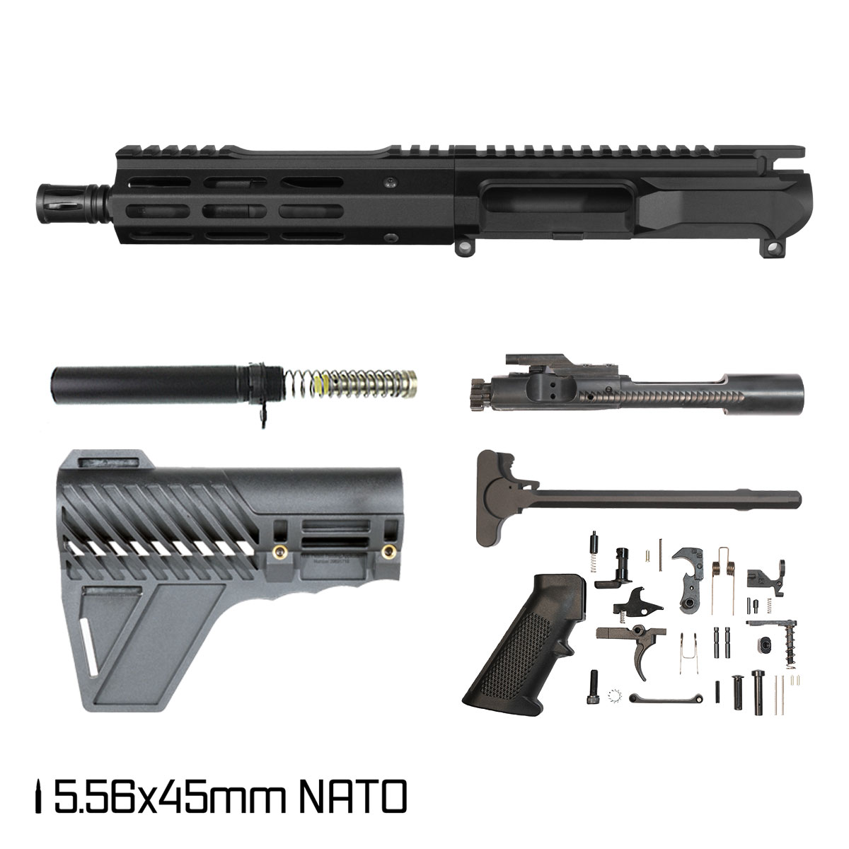 Davidson Defense Left-Handed Ronin Competition w/Gauntlet Arms Brace 7.5-inch Pistol-Gas 1:7 5.56 NATO AR-15 Freefloat M-Lok Handguard Pistol Full Build Kit