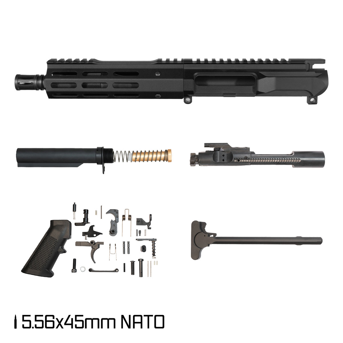 Davidson Defense Left-Handed Ronin Competition SBR Ready 7.5-inch Pistol-Gas 1:7 5.56 NATO AR-15 Freefloat M-Lok Handguard Pistol Full Build Kit
