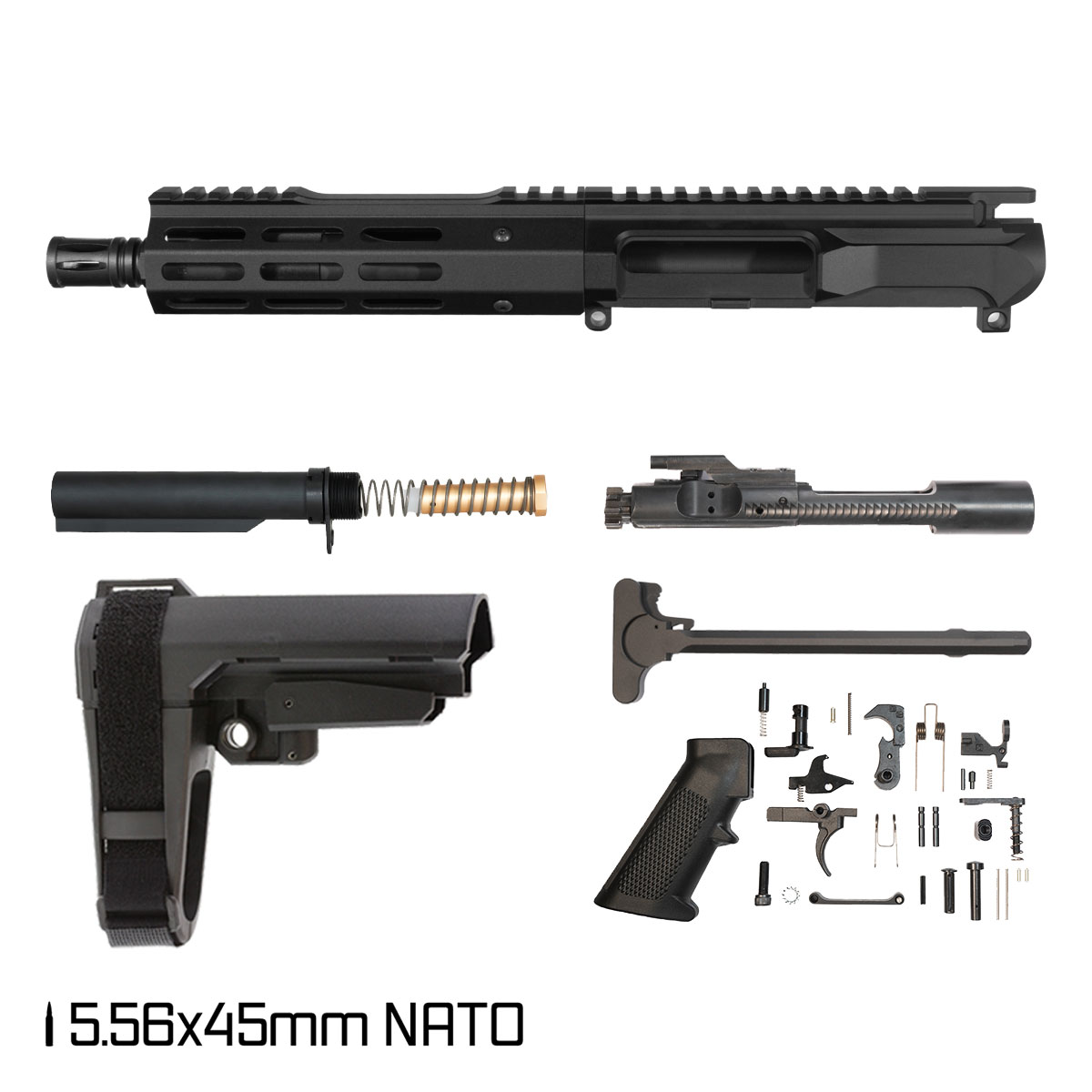 Davidson Defense Left-Handed Ronin Competition w/SBA3 Brace 7.5-inch Pistol-Gas 1:7 5.56 NATO AR-15 Freefloat M-Lok Handguard Pistol Full Build Kit