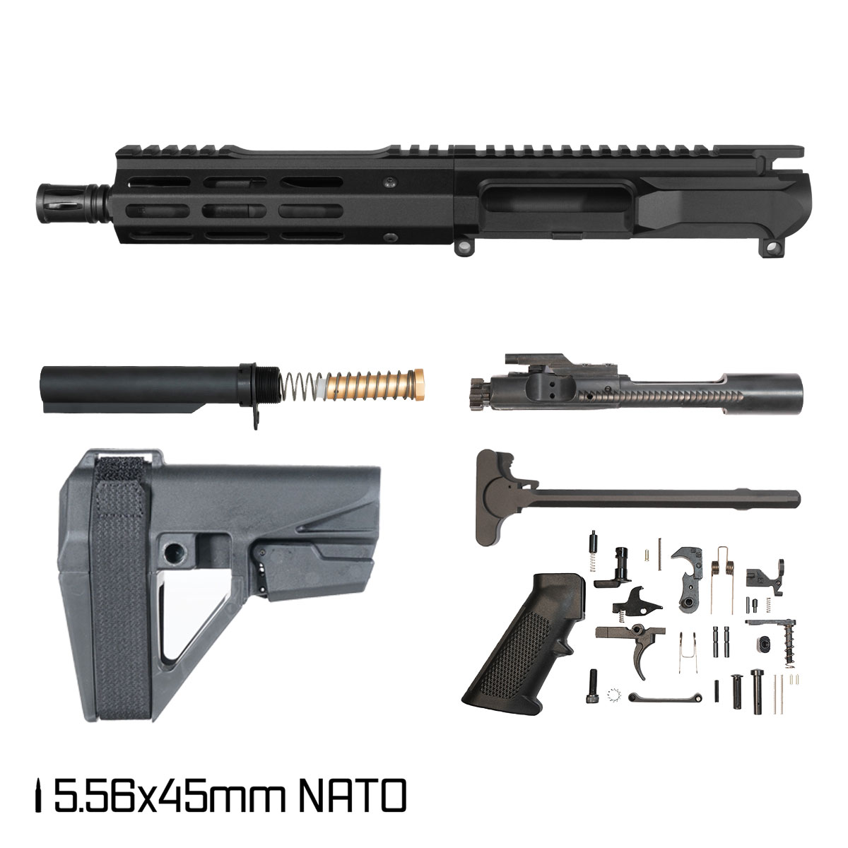 Davidson Defense Left-Handed Ronin Competition w/SBA5 Brace 7.5-inch Pistol-Gas 1:7 5.56 NATO AR-15 Freefloat M-Lok Handguard Pistol Full Build Kit