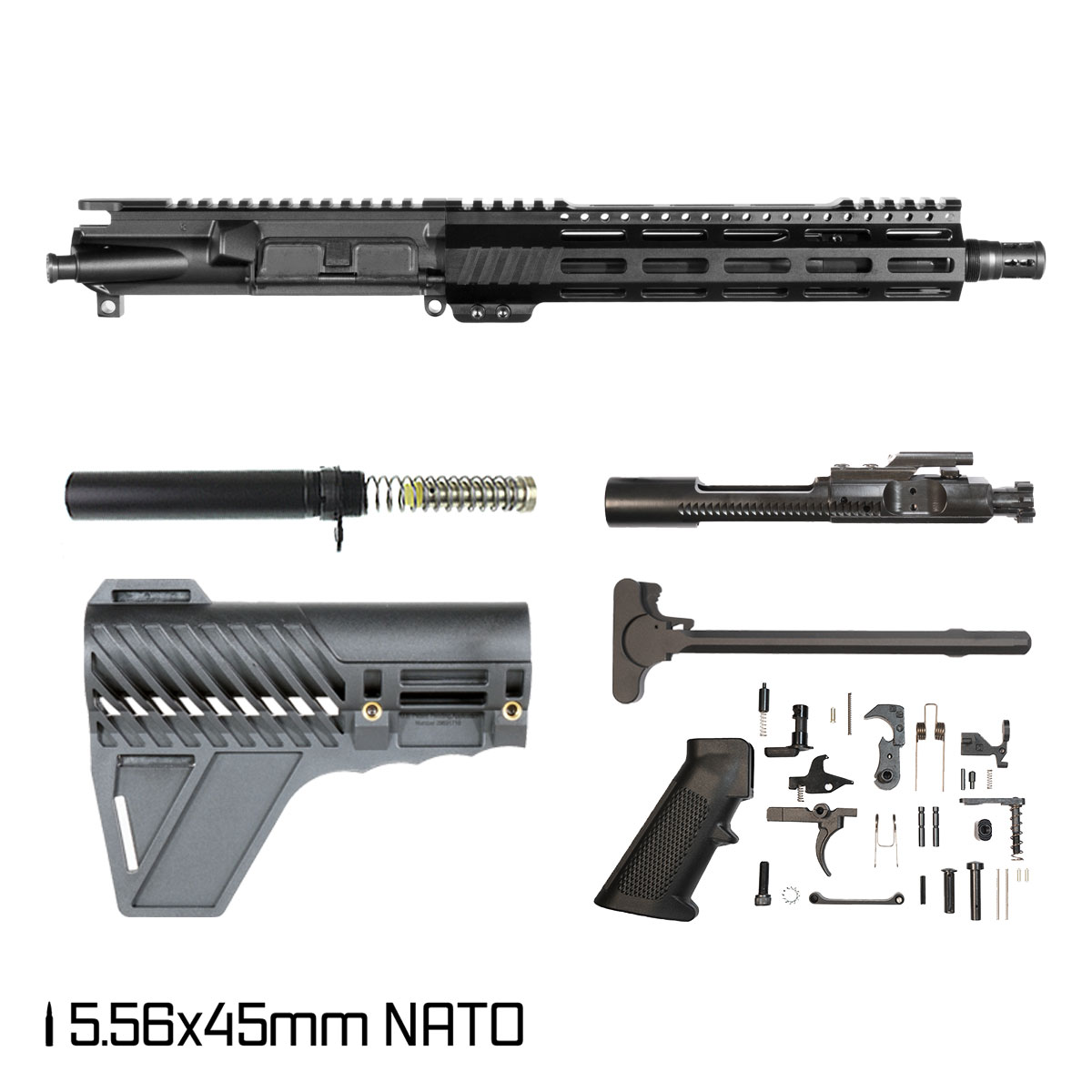 Davidson Defense Aegis Lightweight w/Gauntlet Arms Brace 10.5-inch Carbine-Gas 1:8 556 AR-15 Freefloat M-Lok Handguard Pistol Full Build Kit, DTT Plan B Bartizan Muzzle Brake