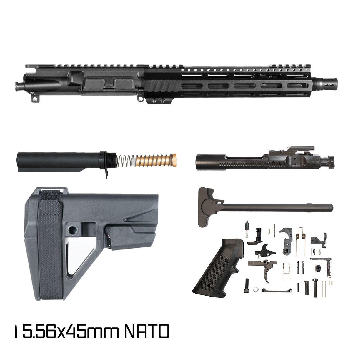 Davidson Defense Aegis Lightweight w/SBA5 Brace 10.5-inch Carbine-Gas 1:8 556 AR-15 Freefloat M-Lok Handguard Pistol Full Build Kit, DTT Plan B Bartizan Muzzle Brake