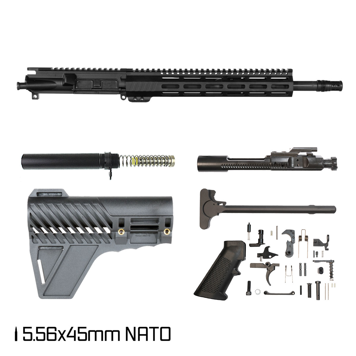 Davidson Defense Aegis w/Gauntlet Arms Brace 14.5-inch Carbine-Gas 1:7 556 AR-15 Freefloat M-Lok Handguard Pistol Full Build Kit, DTT Plan B Bartizan Muzzle Brake