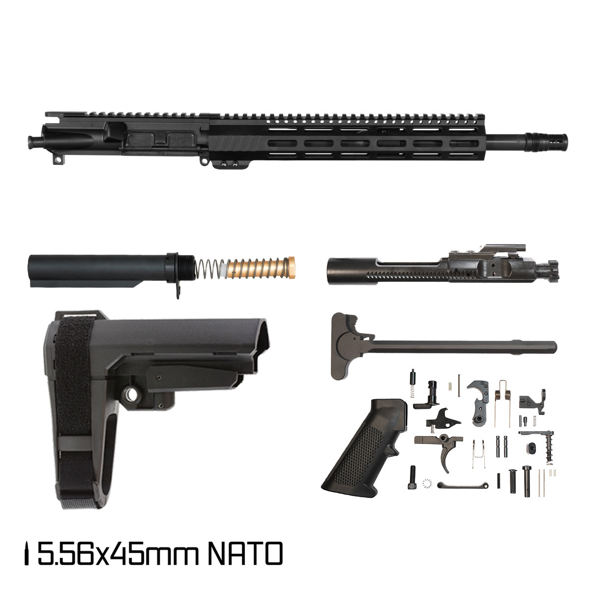Davidson Defense Aegis w/SBA3 Brace 14.5-inch Carbine-Gas 1:7 556 AR-15 Freefloat M-Lok Handguard Pistol Full Build Kit, DTT Plan B Bartizan Muzzle Brake