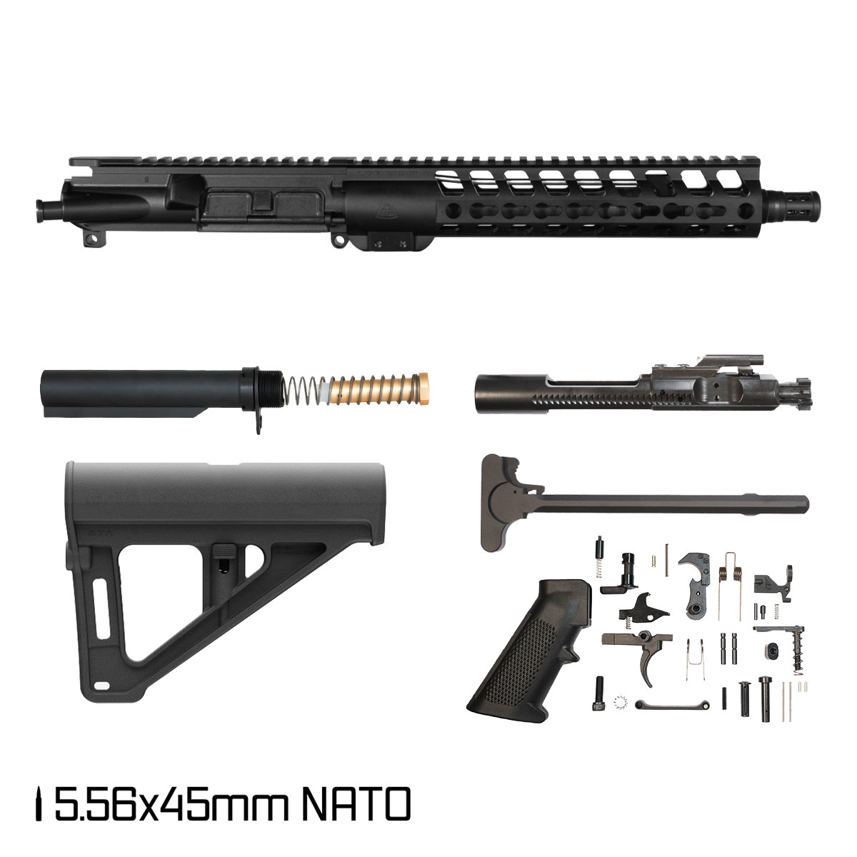 Davidson Defense Warden w/BTR Brace 10.5-inch Carbine-Gas 1:7 556 AR-15 Freefloat KeyMod Handguard Pistol Full Build Kit, DTT Plan B Bartizan Muzzle Brake
