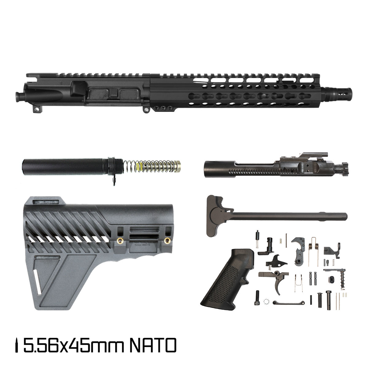 Davidson Defense Capture w/Gauntlet Arms Brace 10.5-inch Carbine-Gas 1:8 556 AR-15 Freefloat KeyMod Handguard Pistol Full Build Kit, DTT Plan B Bartizan Muzzle Brake