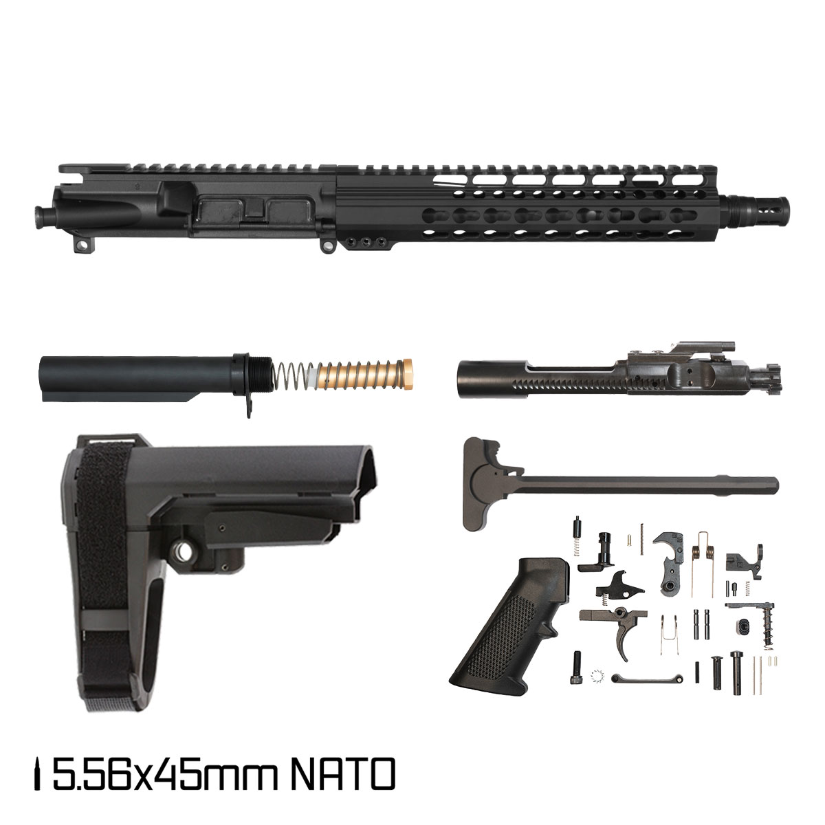 Davidson Defense Capture w/SBA3 Brace 10.5-inch Carbine-Gas 1:8 556 AR-15 Freefloat KeyMod Handguard Pistol Full Build Kit, DTT Plan B Bartizan Muzzle Brake