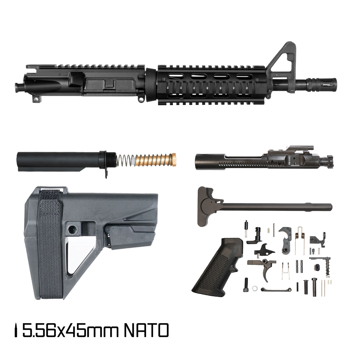 Davidson Defense Whitecap w/SBA5 Brace 10.5-inch Carbine-Gas 5.56 NATO AR-15 Drop-In Quad-Rail Handguard Pistol Full Build Kit