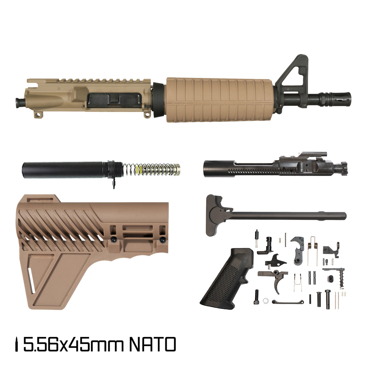 Davidson Defense Dune w/FDE Gauntlet Arms Brace 10.5-inch Carbine-Gas 5.56 NATO AR-15 Drop-In Handguard Pistol Full Build Kit