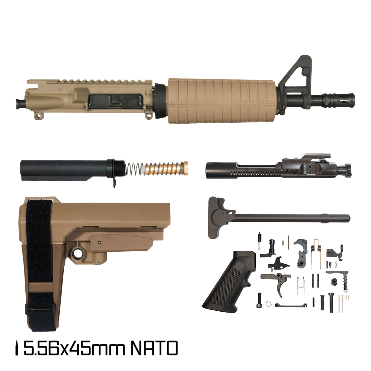 Davidson Defense Dune w/FDE SBA3 Brace 10.5-inch Carbine-Gas 5.56 NATO AR-15 Drop-In Handguard Pistol Full Build Kit
