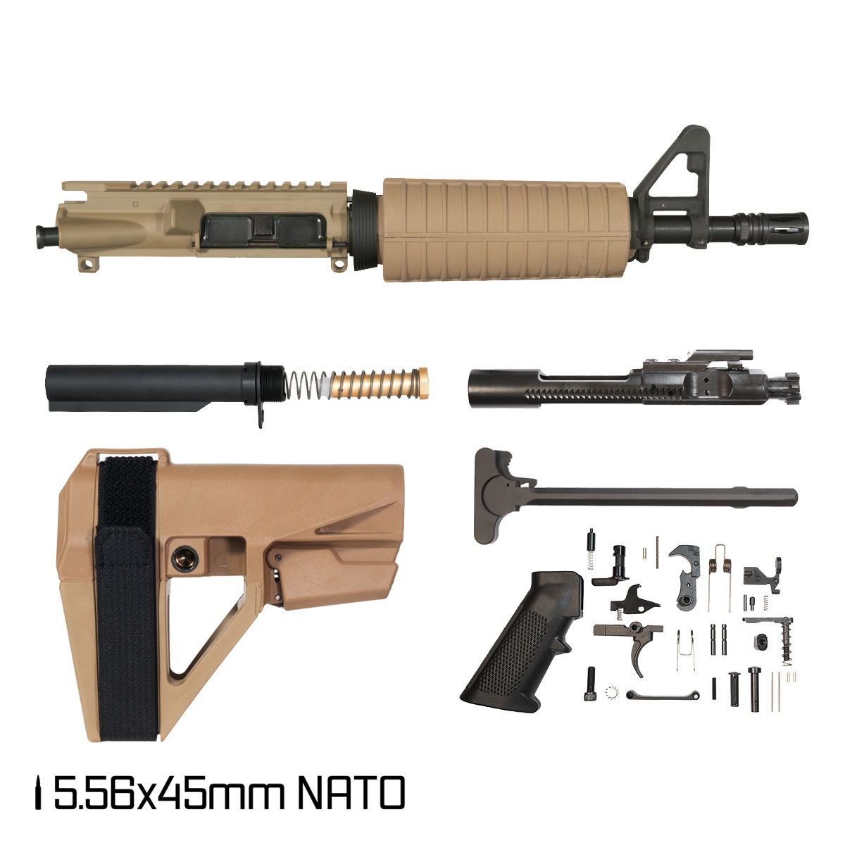 Davidson Defense Dune w/FDE SBA5 Brace 10.5-inch Carbine-Gas 5.56 NATO AR-15 Drop-In Handguard Pistol Full Build Kit