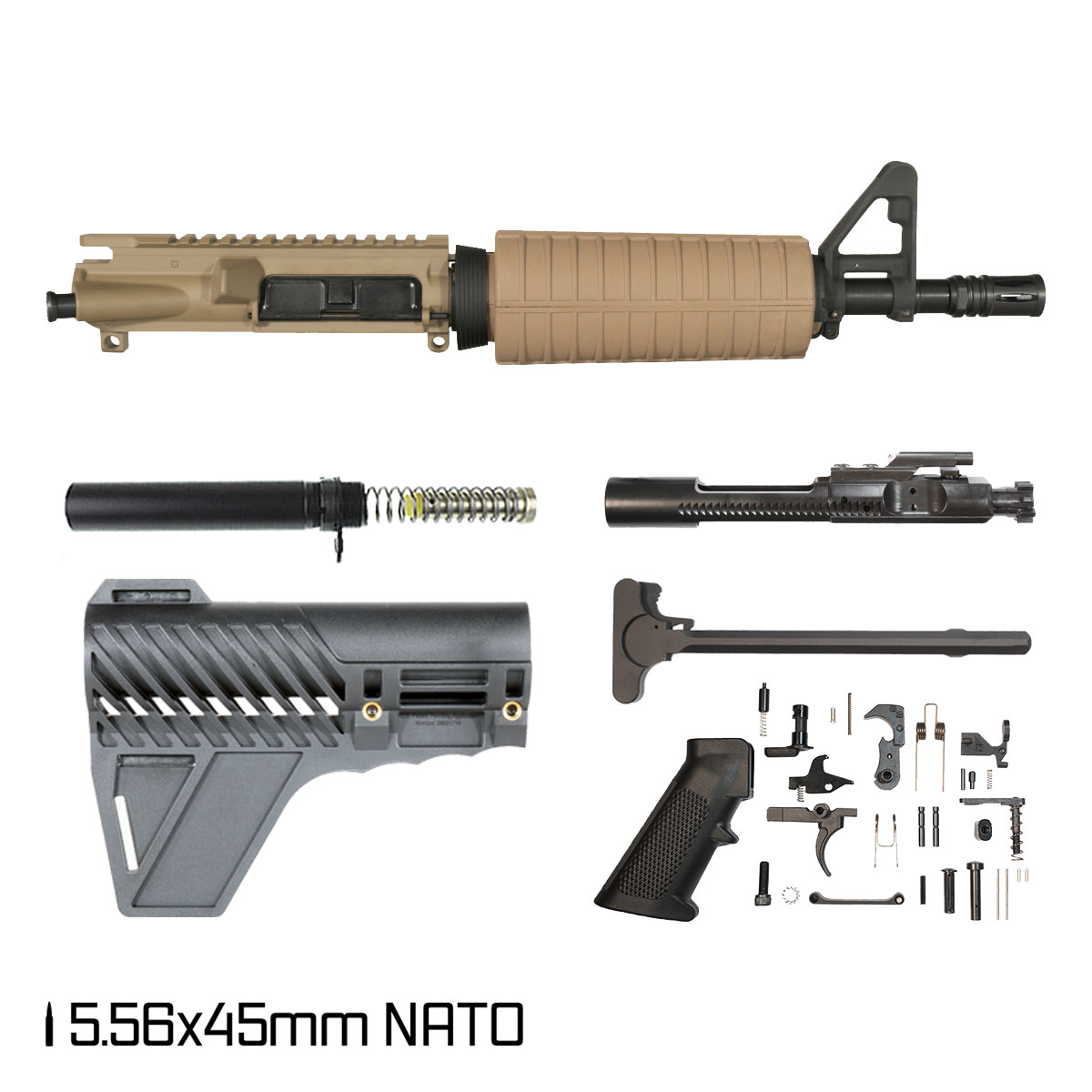 Davidson Defense Dune w/Gauntlet Arms Brace 10.5-inch Carbine-Gas 5.56 NATO AR-15 Drop-In Handguard Pistol Full Build Kit