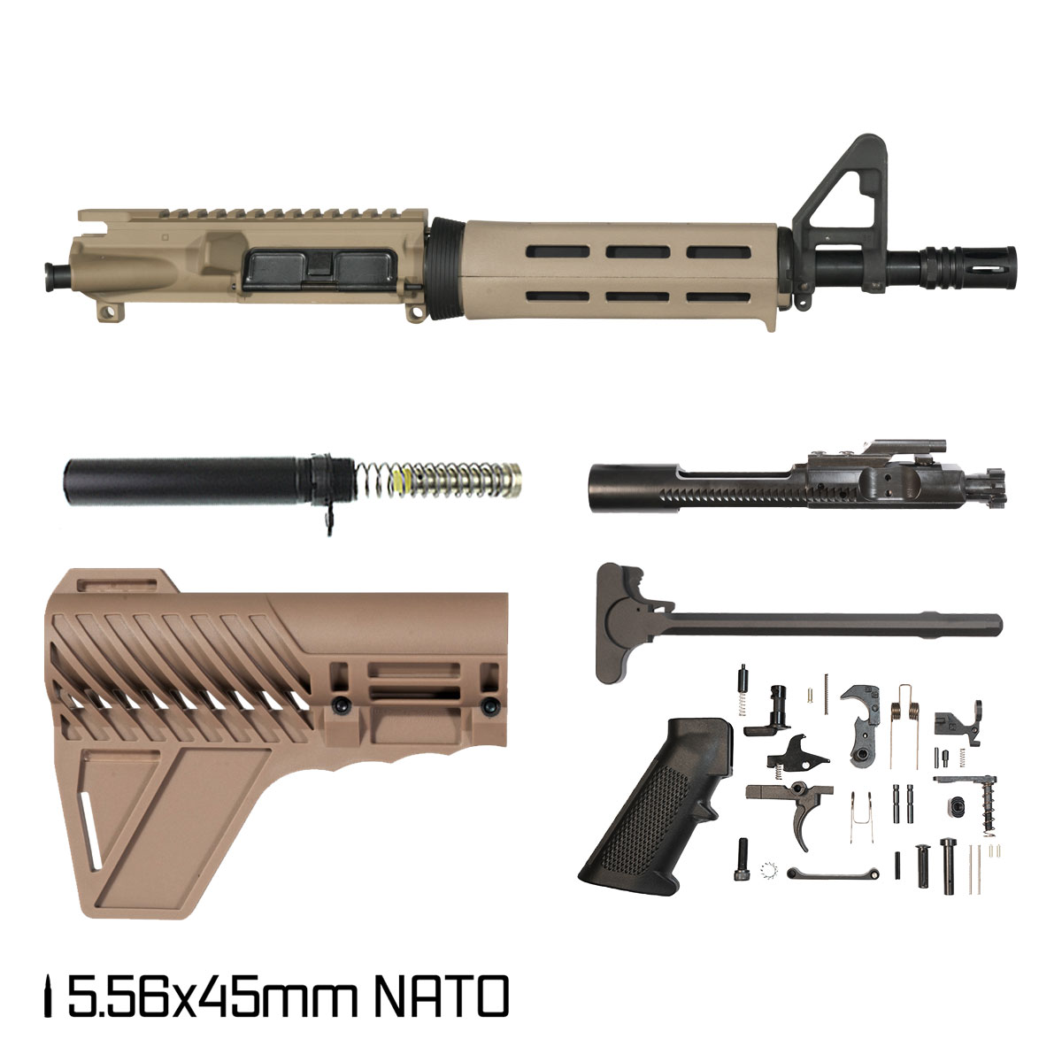 Davidson Defense Alabaster w/FDE Gauntlet Arms Brace 10.5-inch Carbine-Gas 5.56 NATO AR-15 Drop-In M-Lok Handguard Pistol Full Build Kit