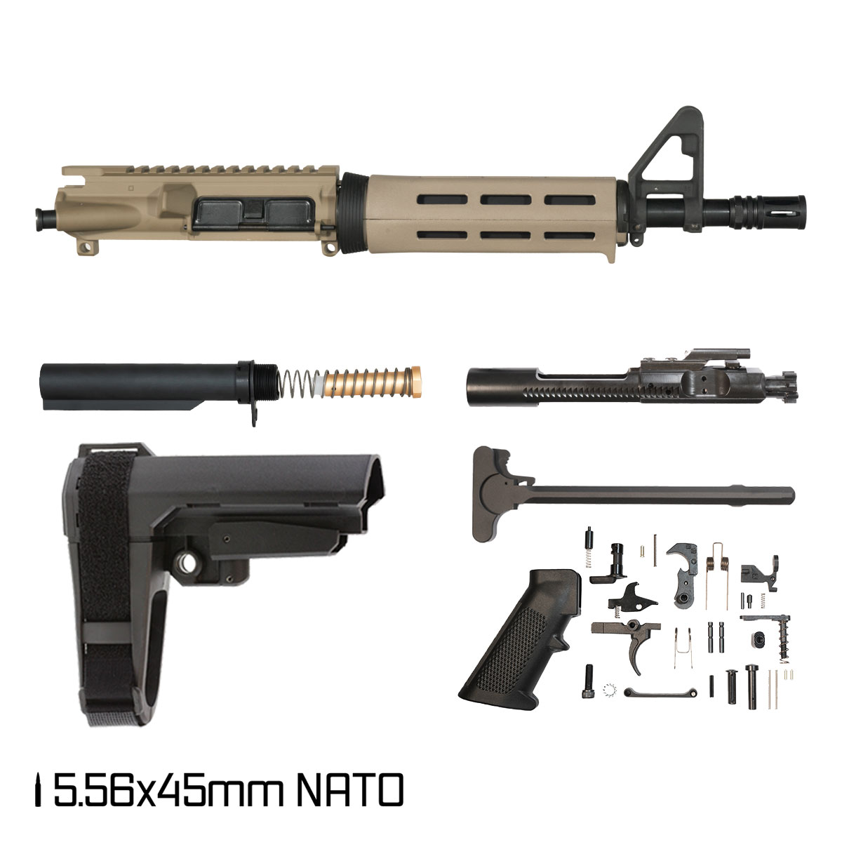 Davidson Defense Alabaster w/SBA3 Brace 10.5-inch Carbine-Gas 5.56 NATO AR-15 Drop-In M-Lok Handguard Pistol Full Build Kit