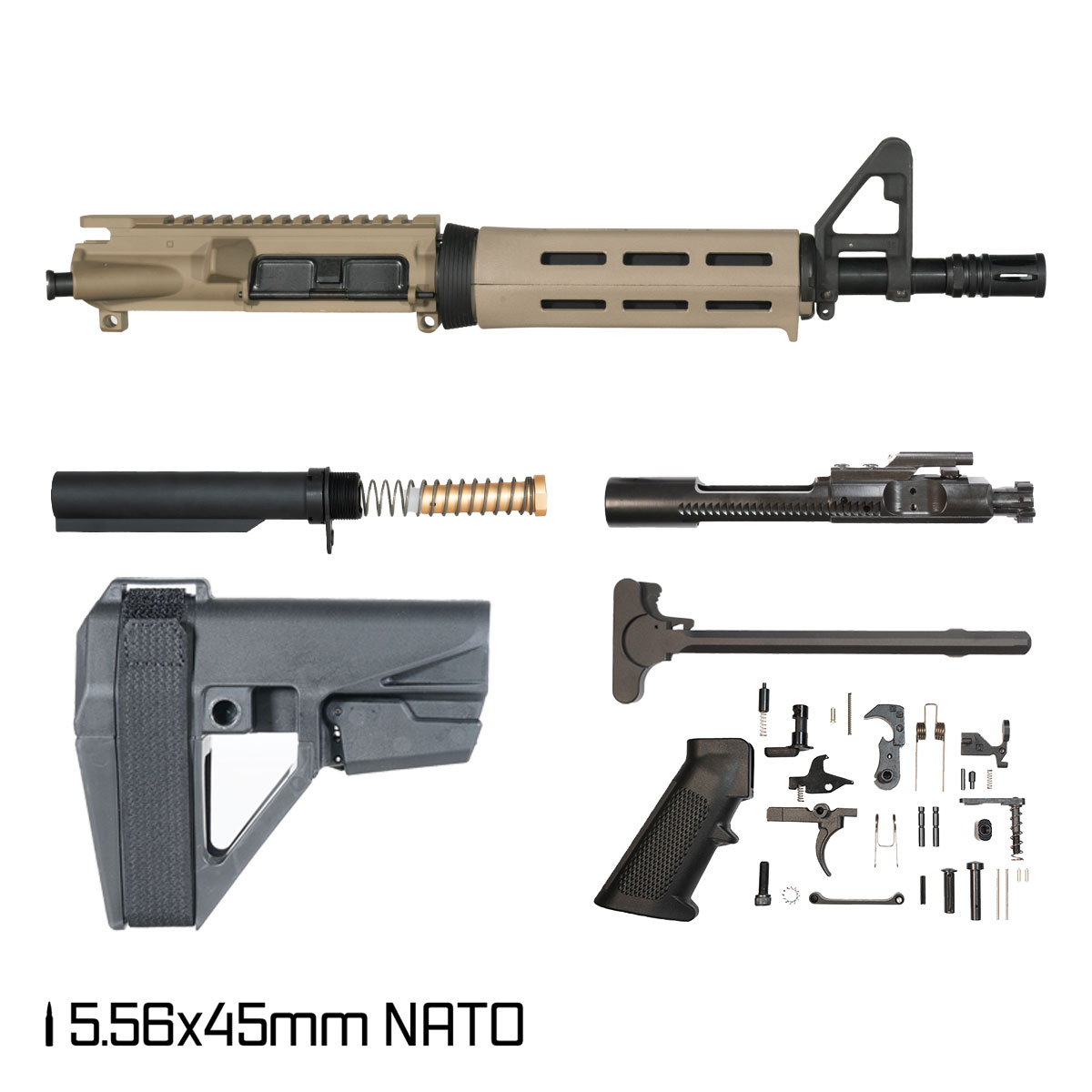 Davidson Defense Alabaster w/SBA5 Brace 10.5-inch Carbine-Gas 5.56 NATO AR-15 Drop-In M-Lok Handguard Pistol Full Build Kit