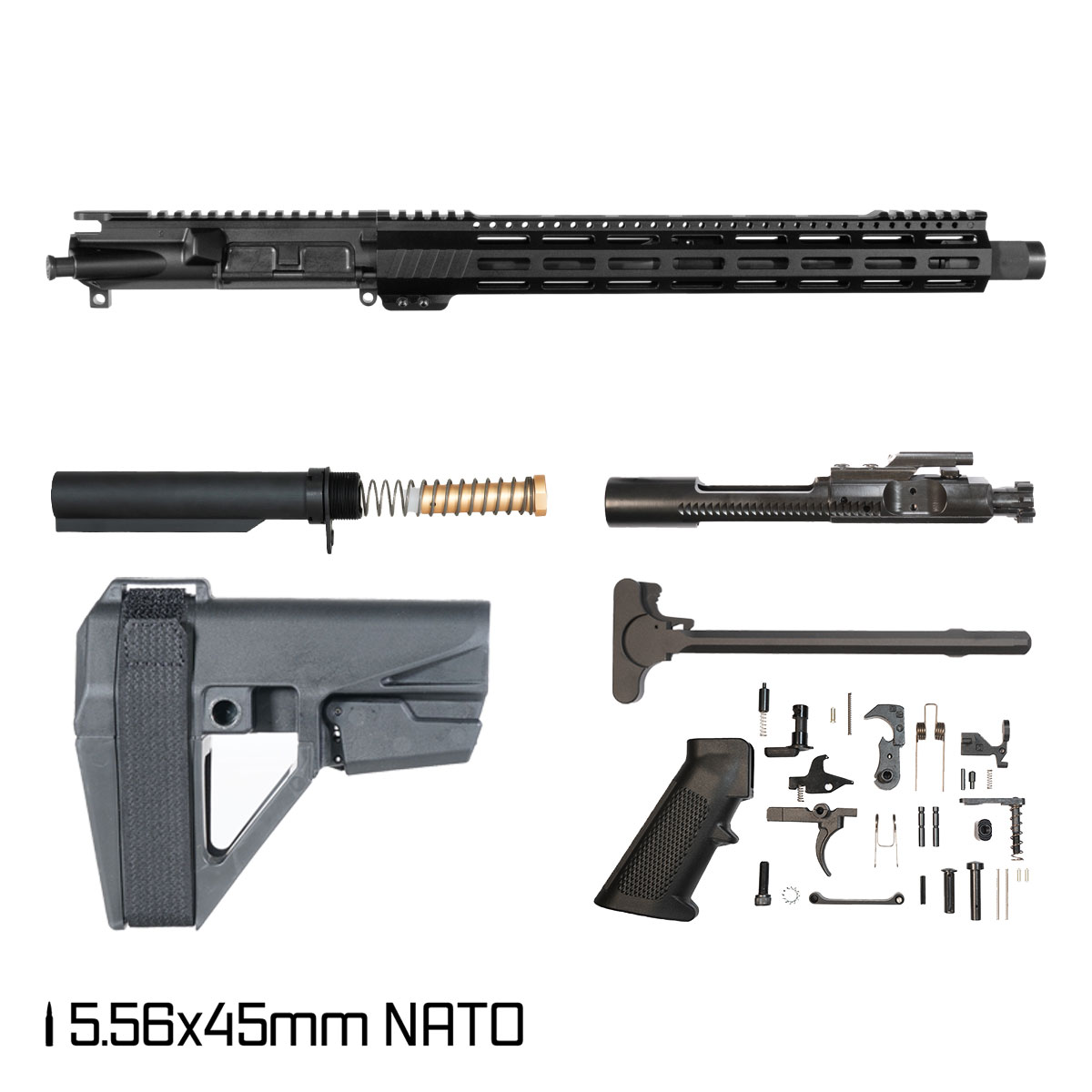Davidson Defense Aegis Lightweight w/SBA5 Brace 14.5-inch Carbine-Gas 1:7 5.56 NATO AR-15 Freefloat M-Lok Handguard Pistol Full Build Kit