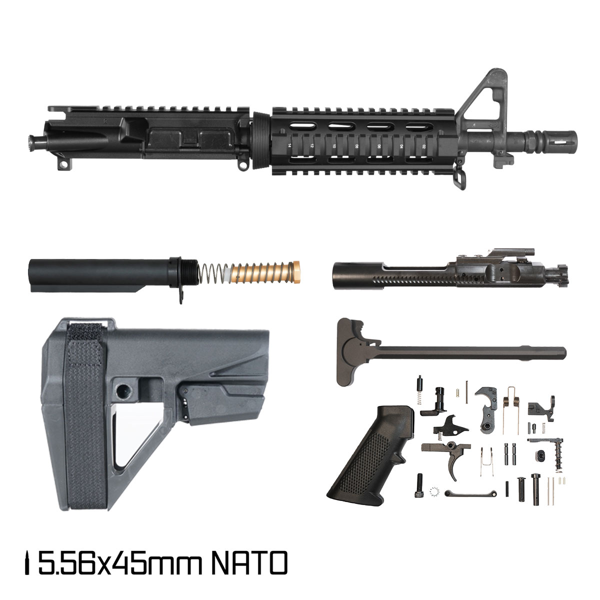 Davidson Defense Iron Guard w/SBA5 Brace 10.5-inch 1:8 5.56 NATO AR-15 Drop-In Quad-Rail Handguard Pistol Full Build Kit