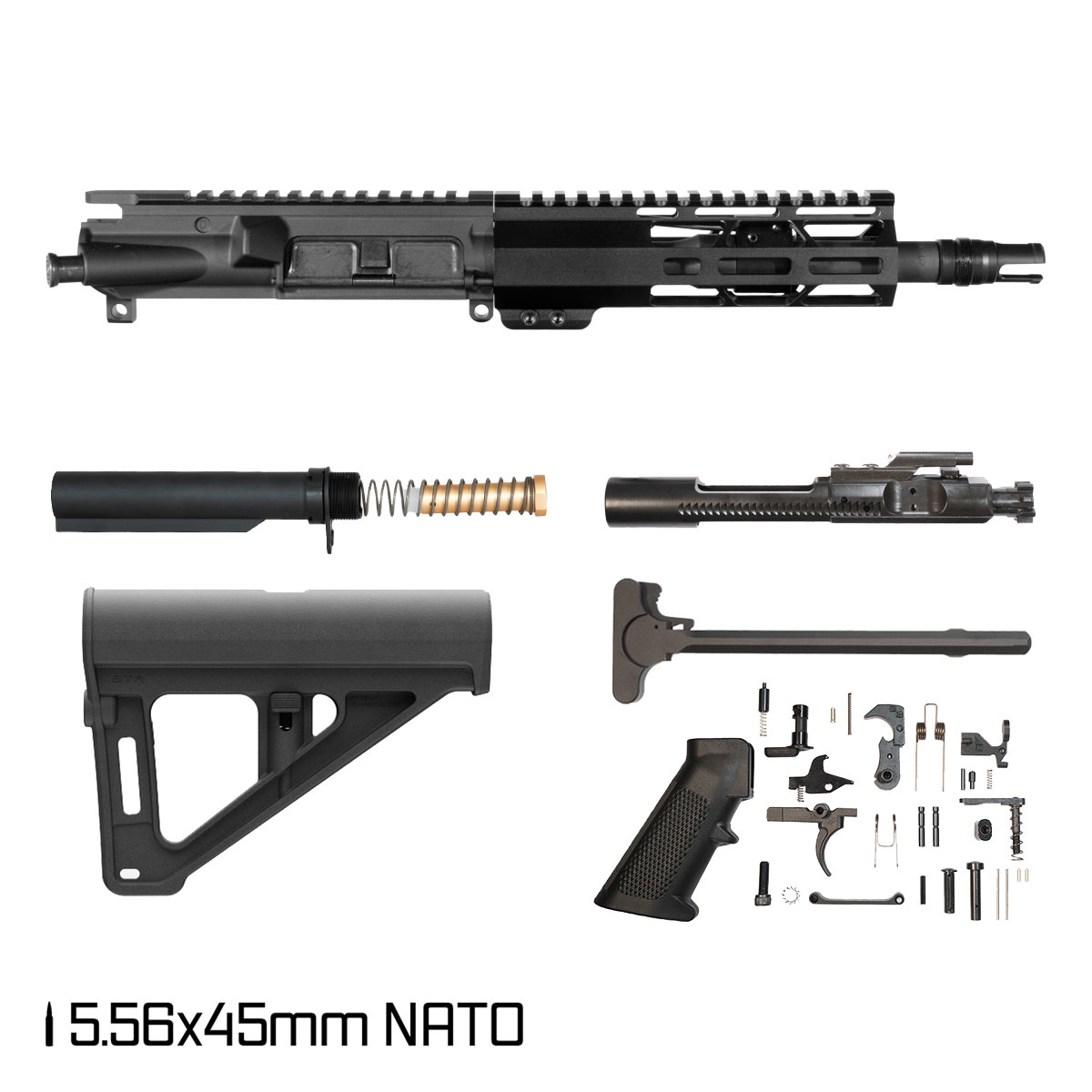 Davidson Defense Fallen Guard w/BTR Brace 8.5-inch Pistol-Gas 1:7 5.56 NATO AR-15 M-Lok Pistol Full Build Kit, Plan B Trident Flash Hider