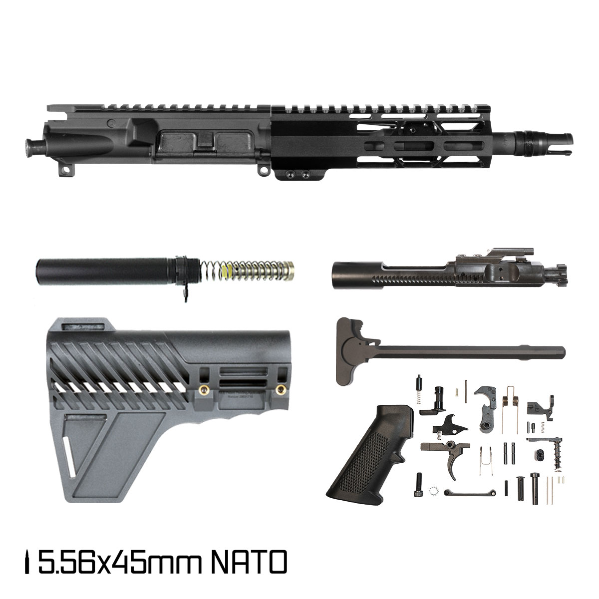Davidson Defense Fallen Guard w/Gauntlet Arms Brace 8.5-inch Pistol-Gas 1:7 5.56 NATO AR-15 M-Lok Pistol Full Build Kit, Plan B Trident Flash Hider
