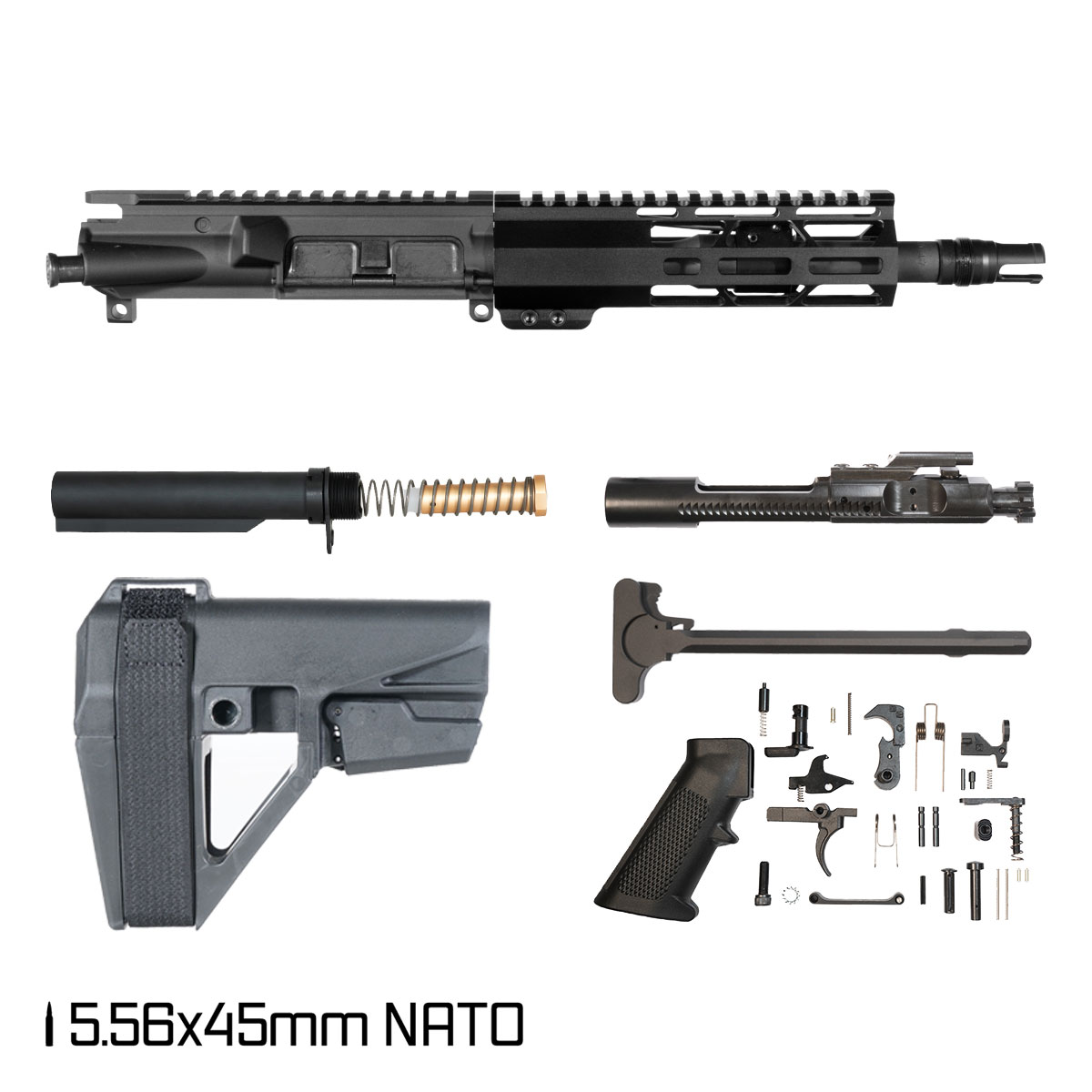 Davidson Defense Fallen Guard w/SBA5 Brace 8.5-inch Pistol-Gas 1:7 5.56 NATO AR-15 M-Lok Pistol Full Build Kit, Plan B Trident Flash Hider