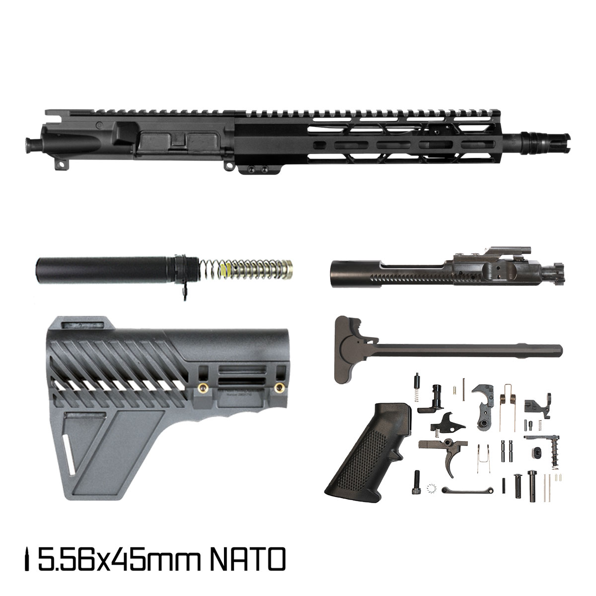 Davidson Defense Iron Heart w/Gauntlet Arms Brace 11.5-inch Carbine-Gas 1:7 5.56 NATO AR-15 M-Lok Pistol Full Build Kit, Plan B Trident Flash Hider