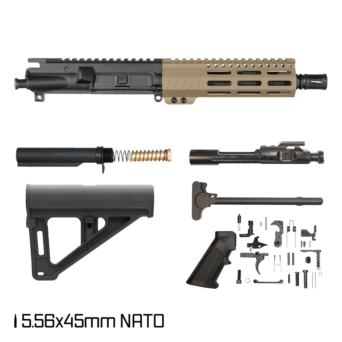 Davidson Defense Sand Crusader w/BTR Brace 7.5-inch Pistol-Gas 1:7 5.56 NATO AR-15 M-Lok Pistol Full Build Kit
