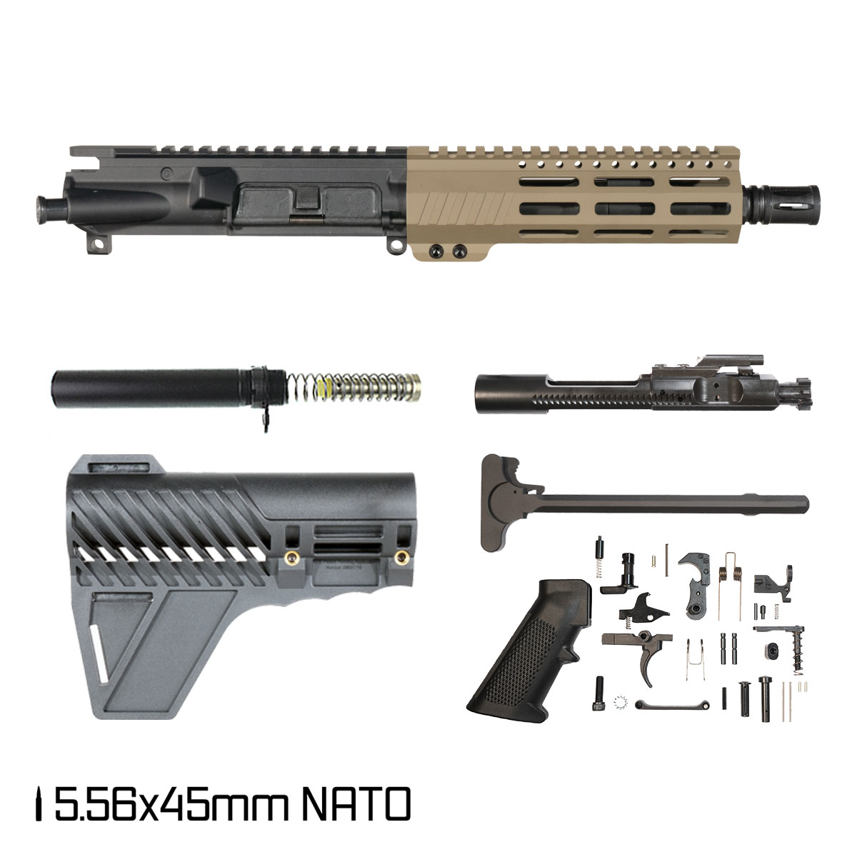 Davidson Defense Sand Crusader w/Gauntlet Arms Brace 7.5-inch Pistol-Gas 1:7 5.56 NATO AR-15 M-Lok Pistol Full Build Kit