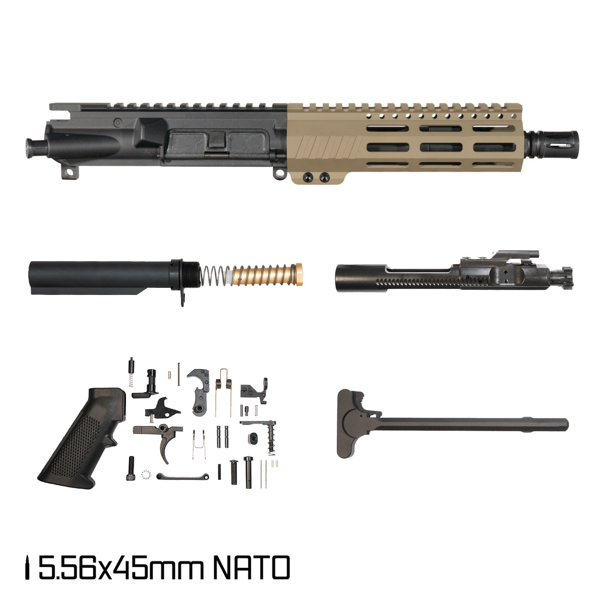 Davidson Defense Sand Crusader SBR Ready 7.5-inch Pistol-Gas 1:7 5.56 NATO AR-15 M-Lok Pistol Full Build Kit