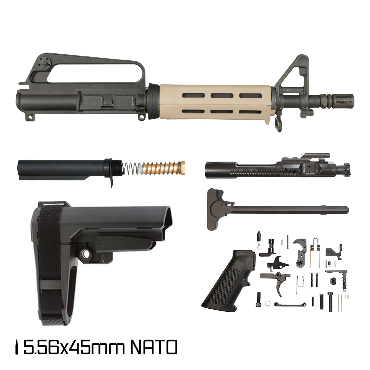 Davidson Defense Dust Devil w/SBA3 Brace 10.5-inch 1:8 5.56 NATO AR-15 Drop-In M-Lok Handguard Pistol Full Build Kit