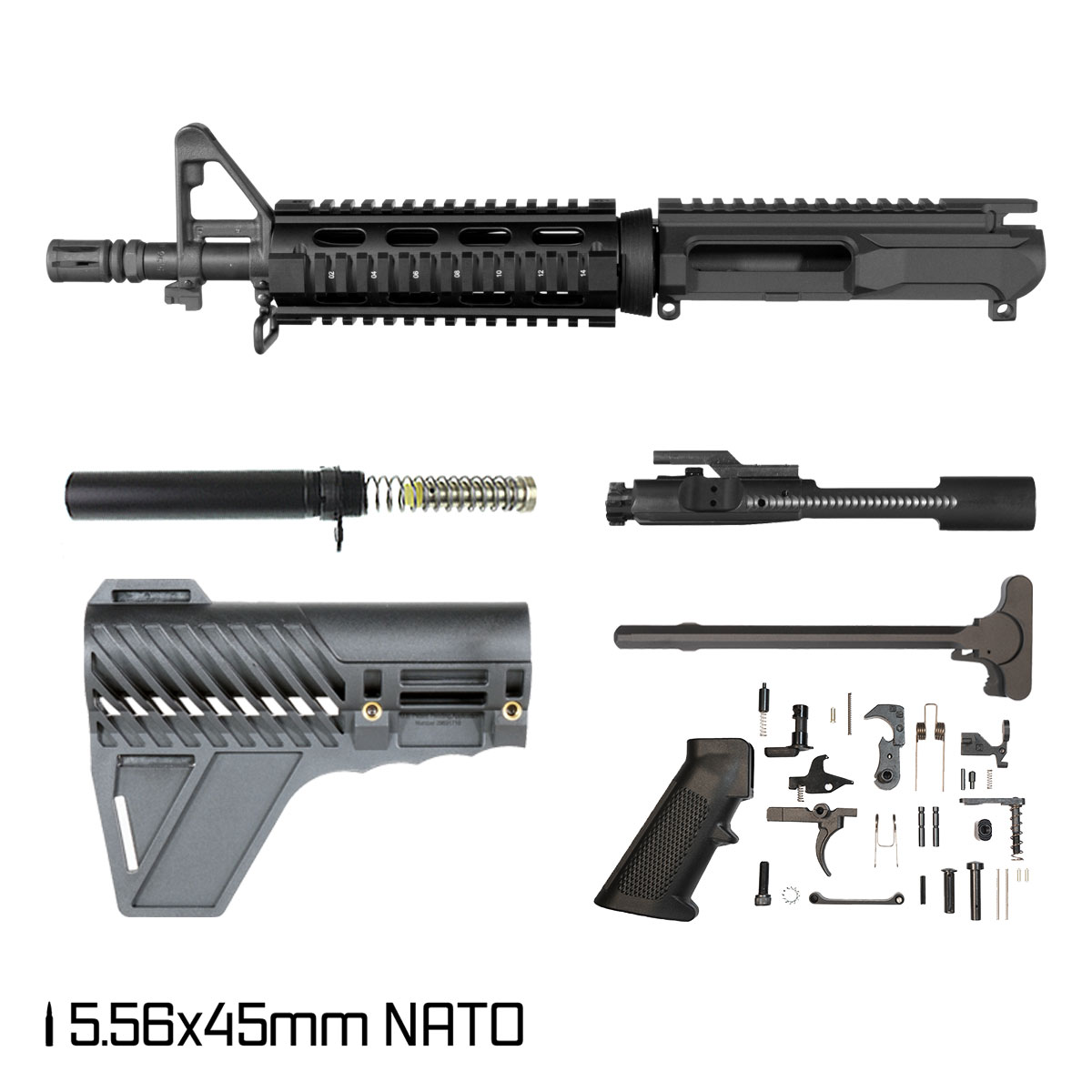 Davidson Defense Left Hook w/Gauntlet Arms Brace 10.5-inch 1:8 556 AR-15 Drop-In Quad-Rail Handguard Pistol Full Build Kit